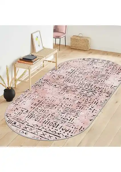 West Home Makinede Yıkanabilir Kaymaz Taban Leke Tutmaz Oval Salon Halısı