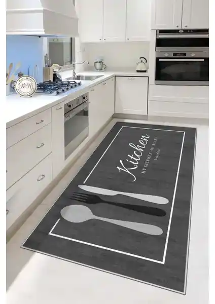 West Home Yıkanabilir Kaymaz Taban Gri Mutfak Halısı Modern ve Dayanıklı Tasarım