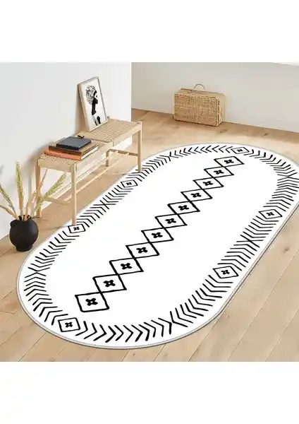 West Home Yıkanabilir Kaymaz Tabanlı Modern Oval Salon ve Mutfak Halısı