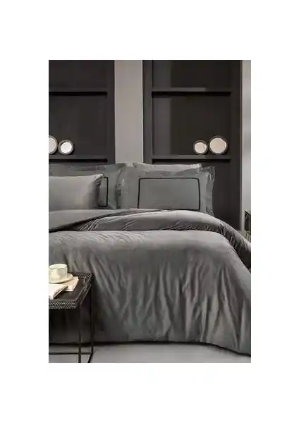 Yataş CharMe Pietro Çift Kişilik Kadife Saten Nevresim Takımı Antrasit Modern Tasarım