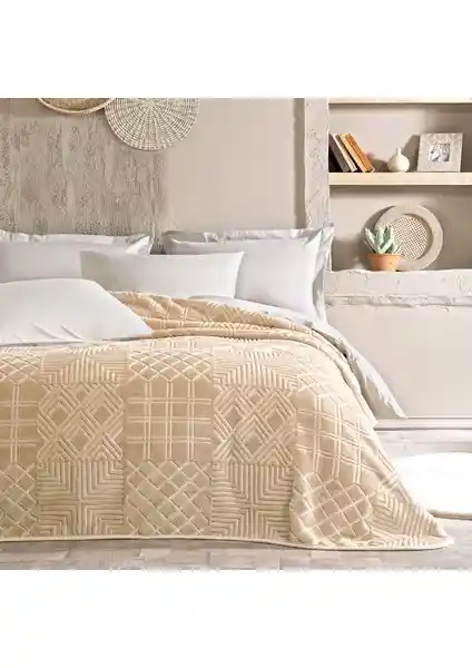 Yataş Nova Çift Kişilik Emboss Battaniye Kum Beji Renk ve Modern Tasarımıyla Konfor Sunar