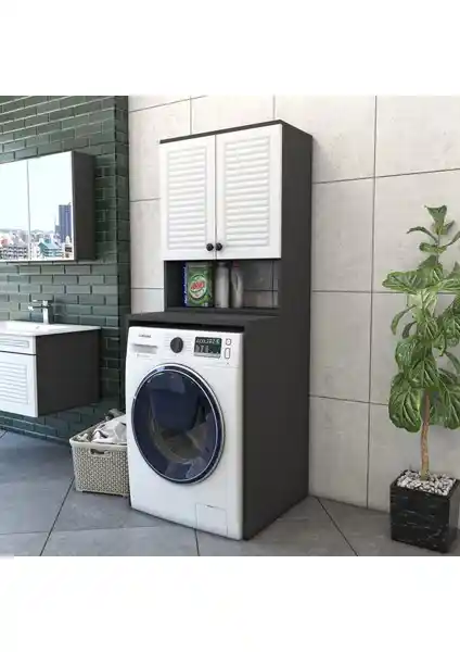 Yılz Elegance Banyo ve Çamaşır Makinesi Dolabı Antrasit Beyaz Modern Tasarım