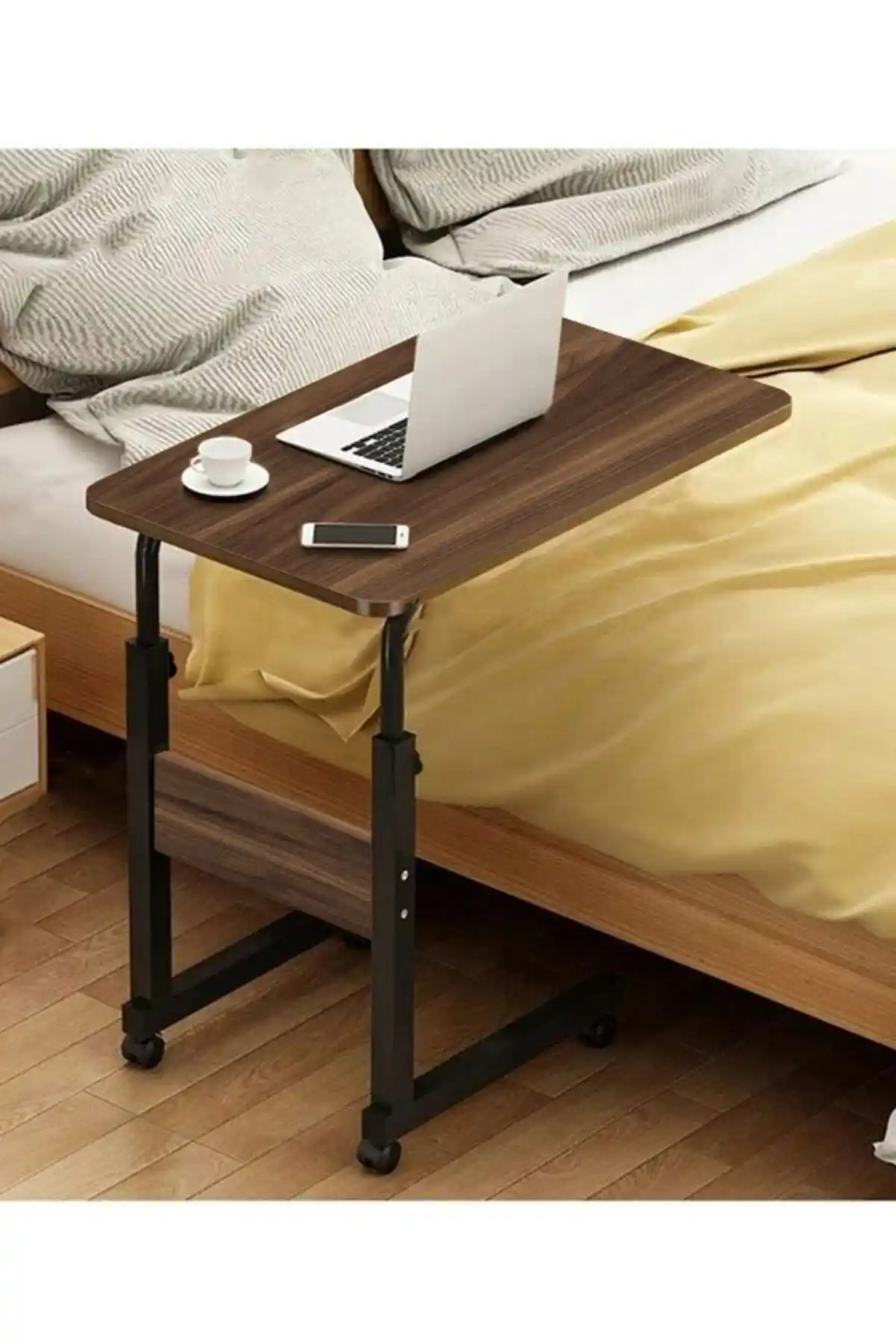Yükseklik Ayarlı Dikey Laptop ve Servis Sehpası Ceviz Renk Modern Tasarım