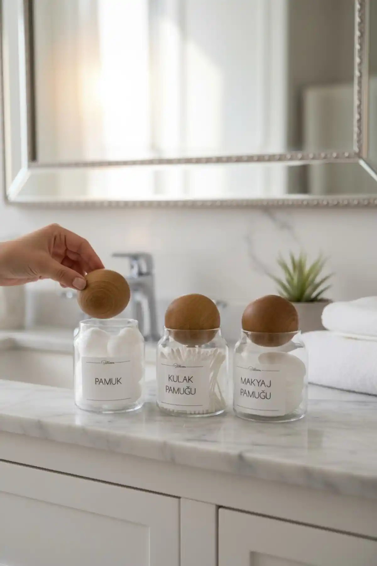 Zezedesing 3'lü Top Kapaklı Pamuk Kavanozu Temizlik ve Bakım İçin Şık Çözüm