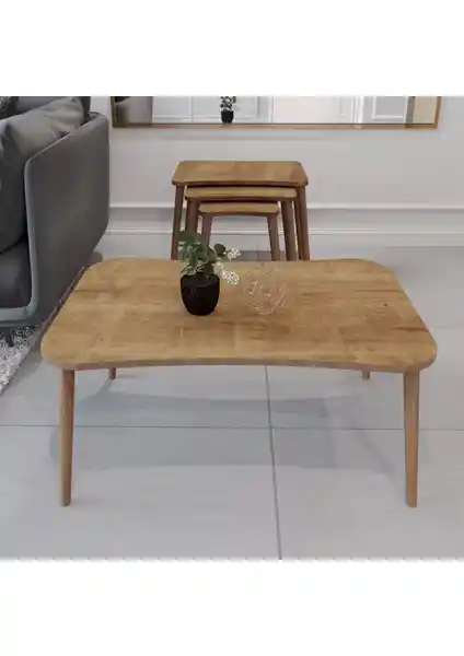 Zuesse Dizayn Esma Serisi 4'lü Ahşap Ayaklı Sehpa Seti Modern ve Dayanıklı Tasarım