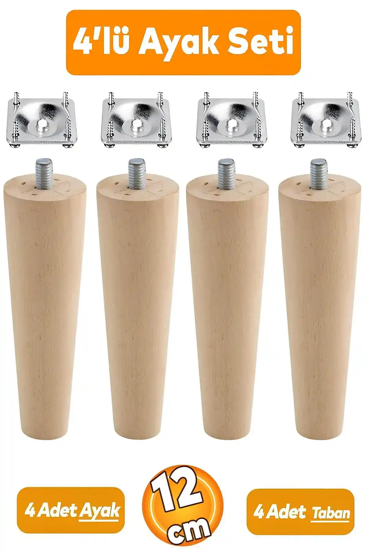 Ahşap Mobilya Ayakları 12 cm Dayanıklı ve Estetik Tasarım Badem10