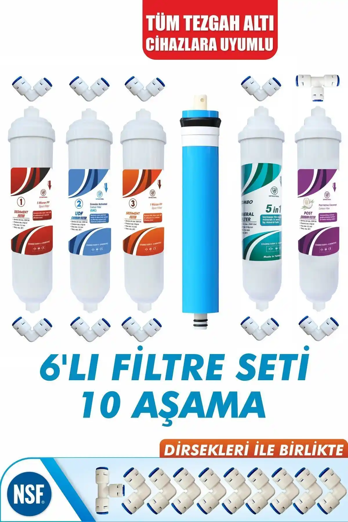 Alfa Dükkan 6 Filtreli 10 Aşamalı Mineral Filtreli Set Kapalı Kasa Su Arıtma Cihazlarıyla Uyumlu