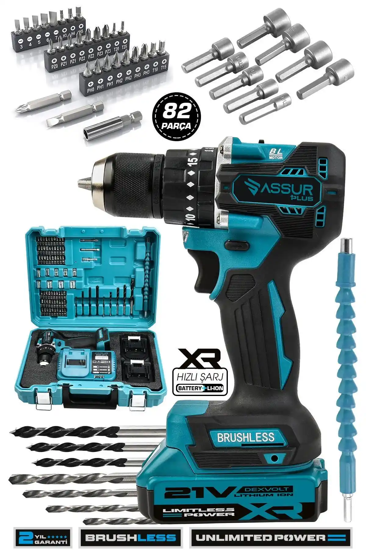 ASSUR PLUS 21V Şarjlı Darbeli Matkap Çelik Mandren ve Kömürsüz Motor Özellikleri