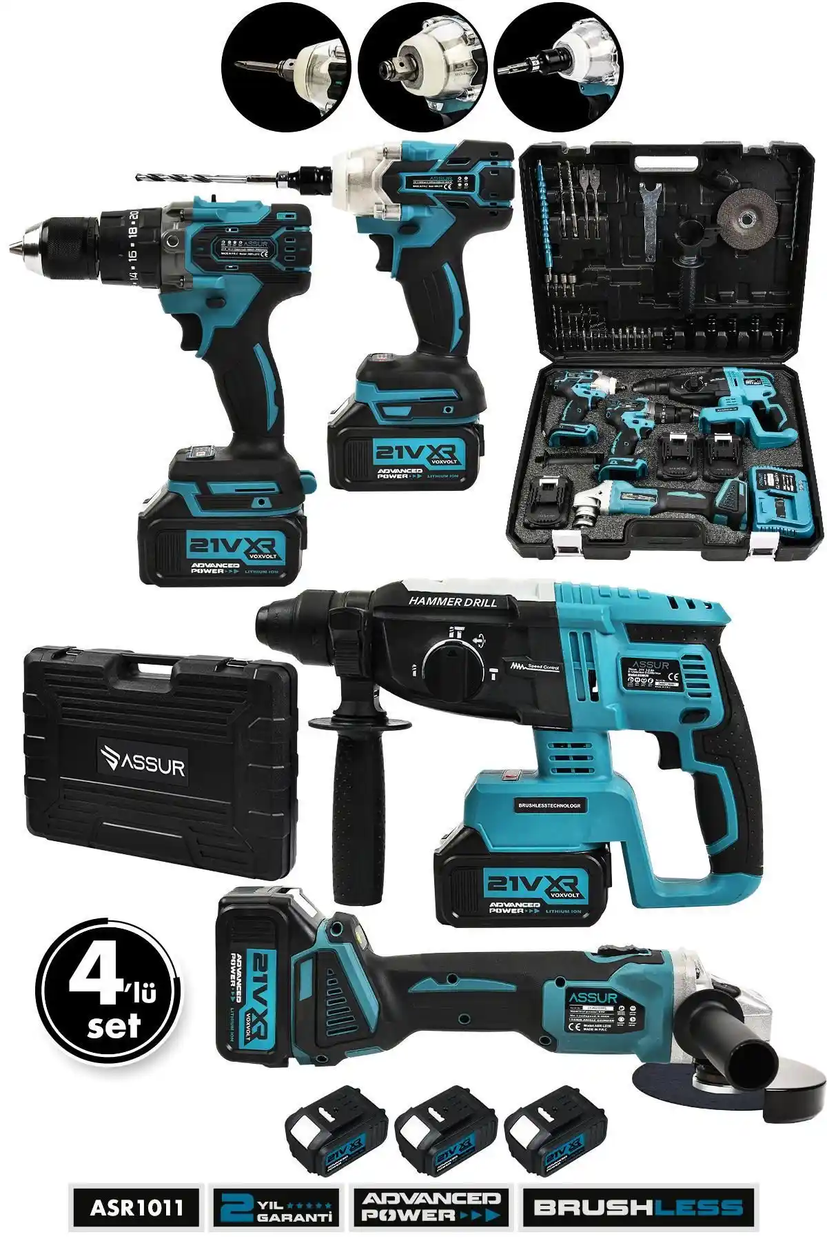 Assur Plus Profesyonel Şarjlı Darbeli 4'lü Set: Güçlü ve Dayanıklı İş Araçları