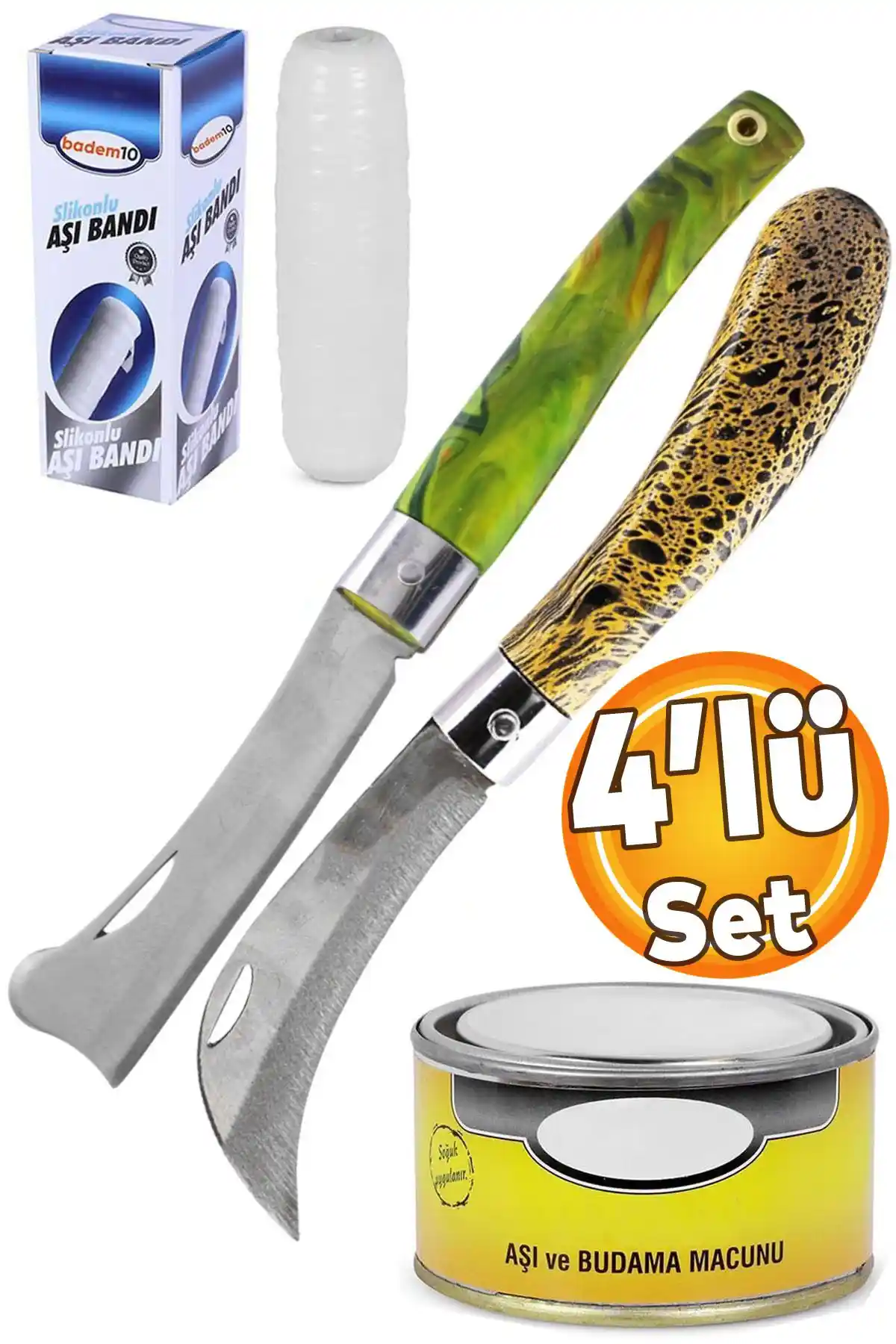 Badem10 Profesyonel Aşılama Seti: Eğri ve Düz Uçlu Bıçaklar, Malzemeler
