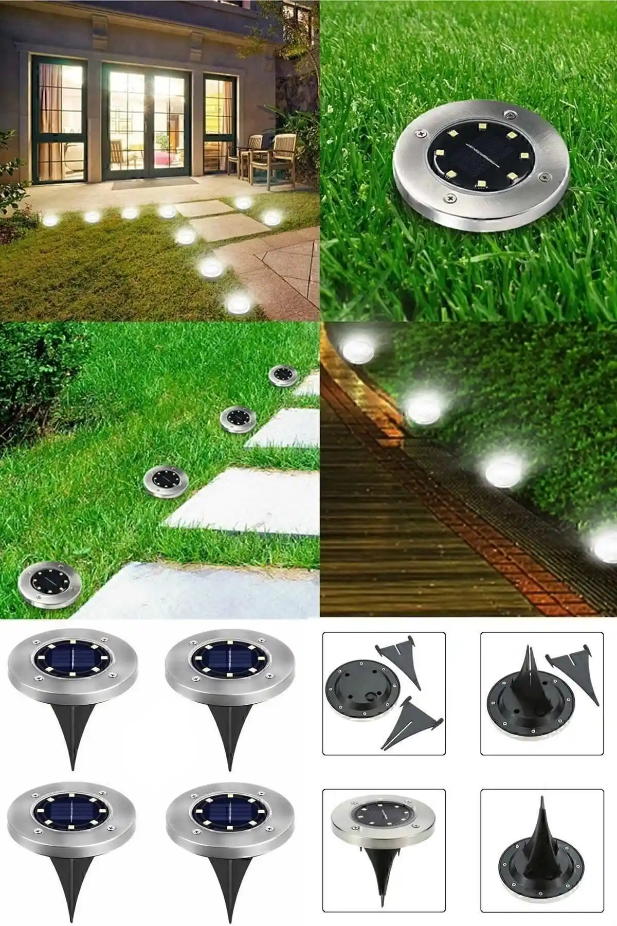 Bahçe ve Yollar İçin 8 LED'li Güneş Enerjili Solar Aydınlatma Lambası