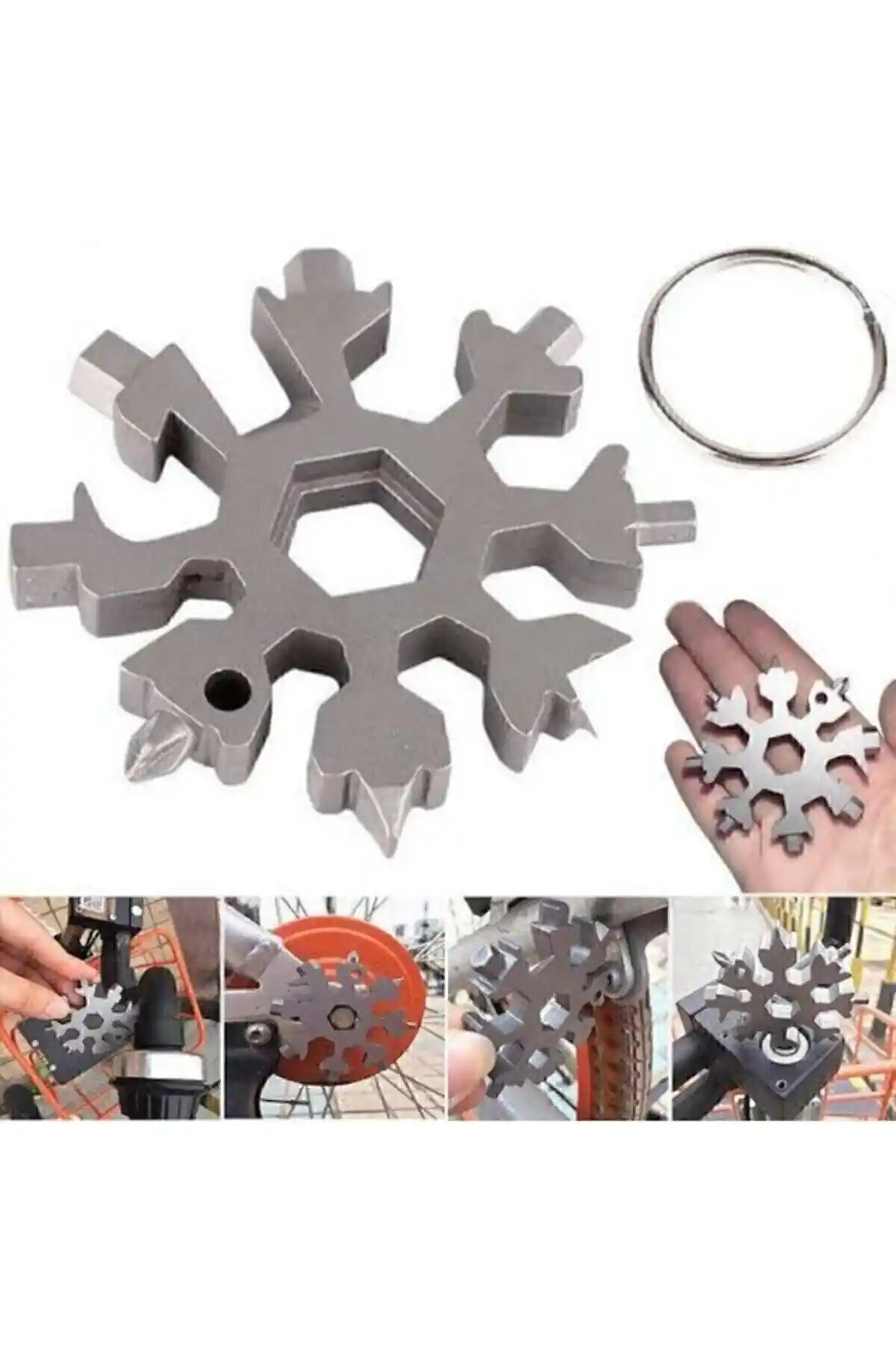 Çok Fonksiyonlu Paslanmaz Çelik Alyan Takımı ve Anahtarlık Kar Tanesi Tasarımı