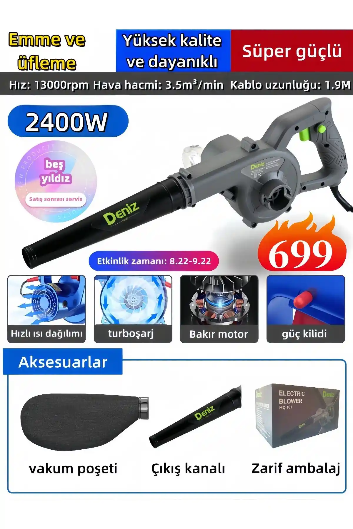 Denizking 2400W Hava Üfleme ve Emme Makinesi: Güçlü ve Çok Yönlü Temizlik Çözümü