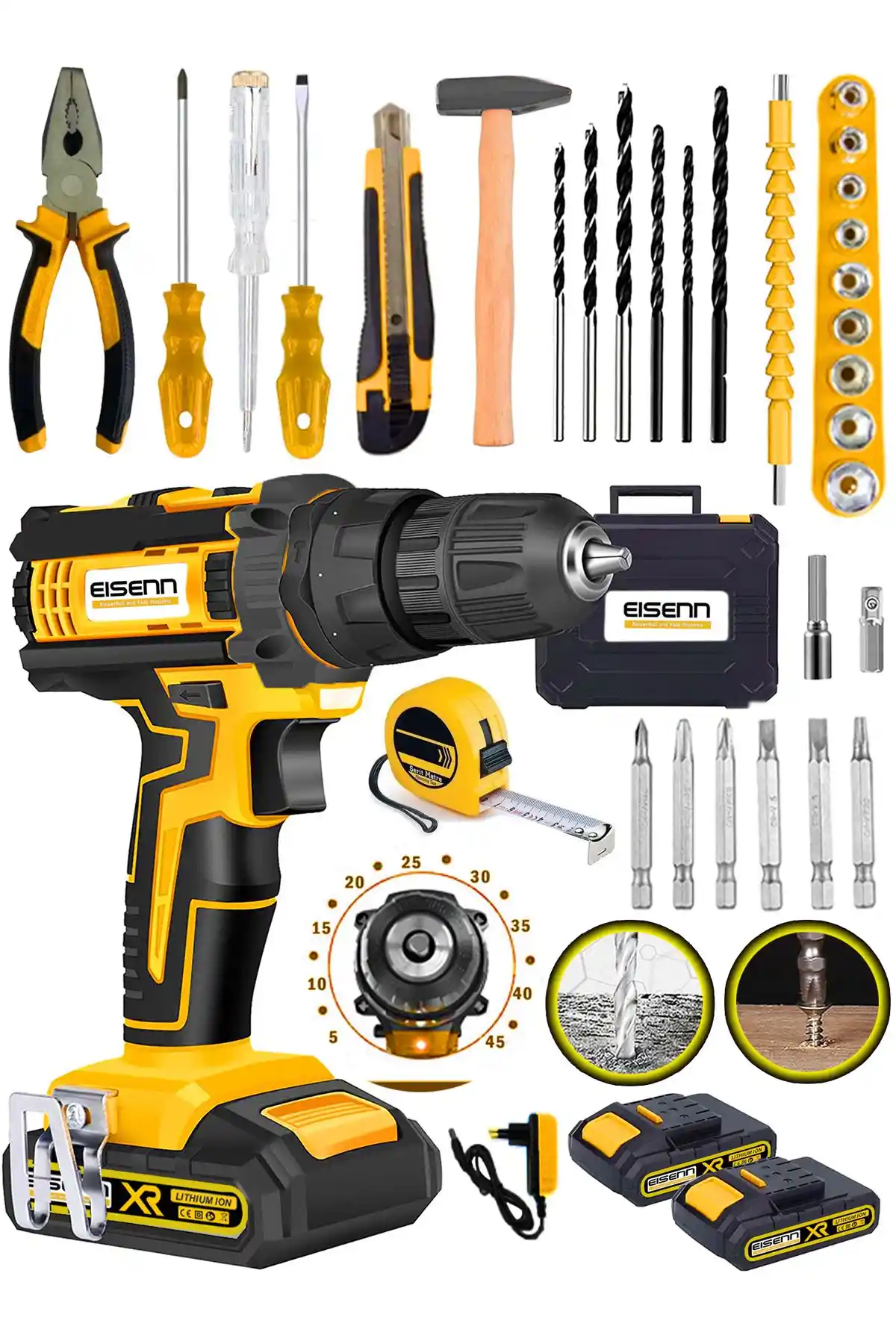 Eisenn Germany E-3900 Li 45 Tork Kademeli 2 Akülü Vidalama Matkap Seti İncelemesi