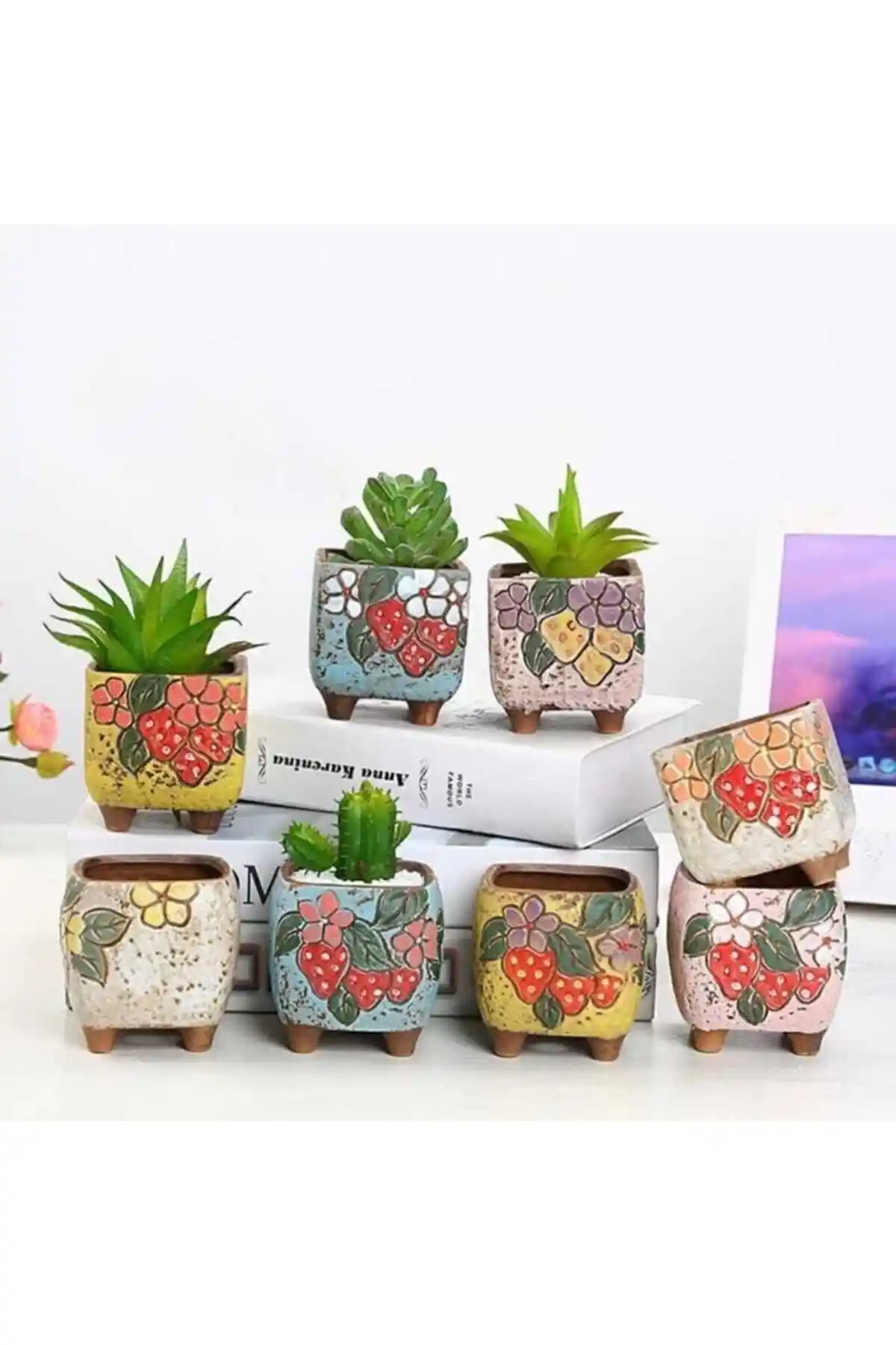 Florada Retro Sukulent ve Kaktüs Saksı Seti ile Evinize ve Ofisinize Nostaljik Dokunuşlar