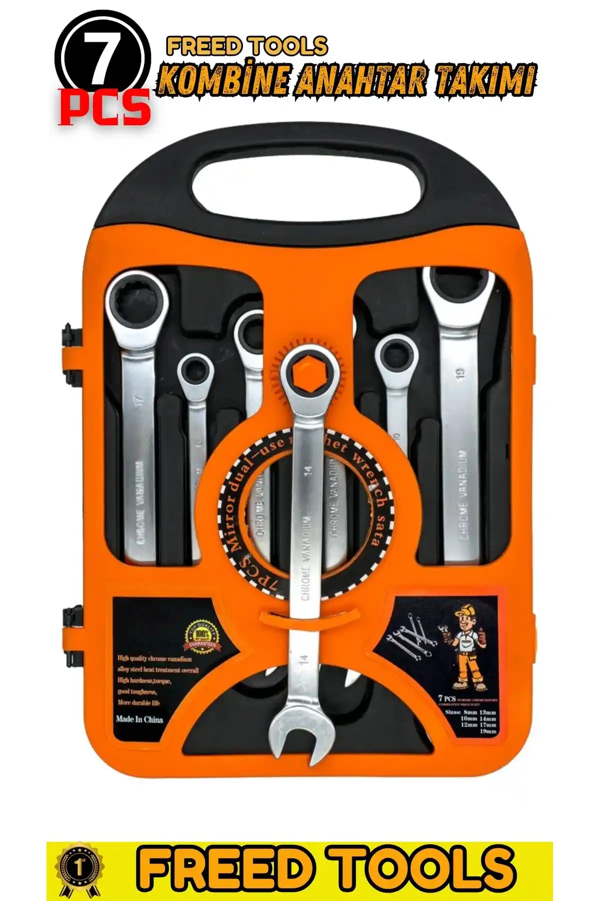 FREED TOOLS Cırcırlı 7 Parça Kombine Anahtar Takımı - Çok Yönlü ve Dayanıklı El Aleti