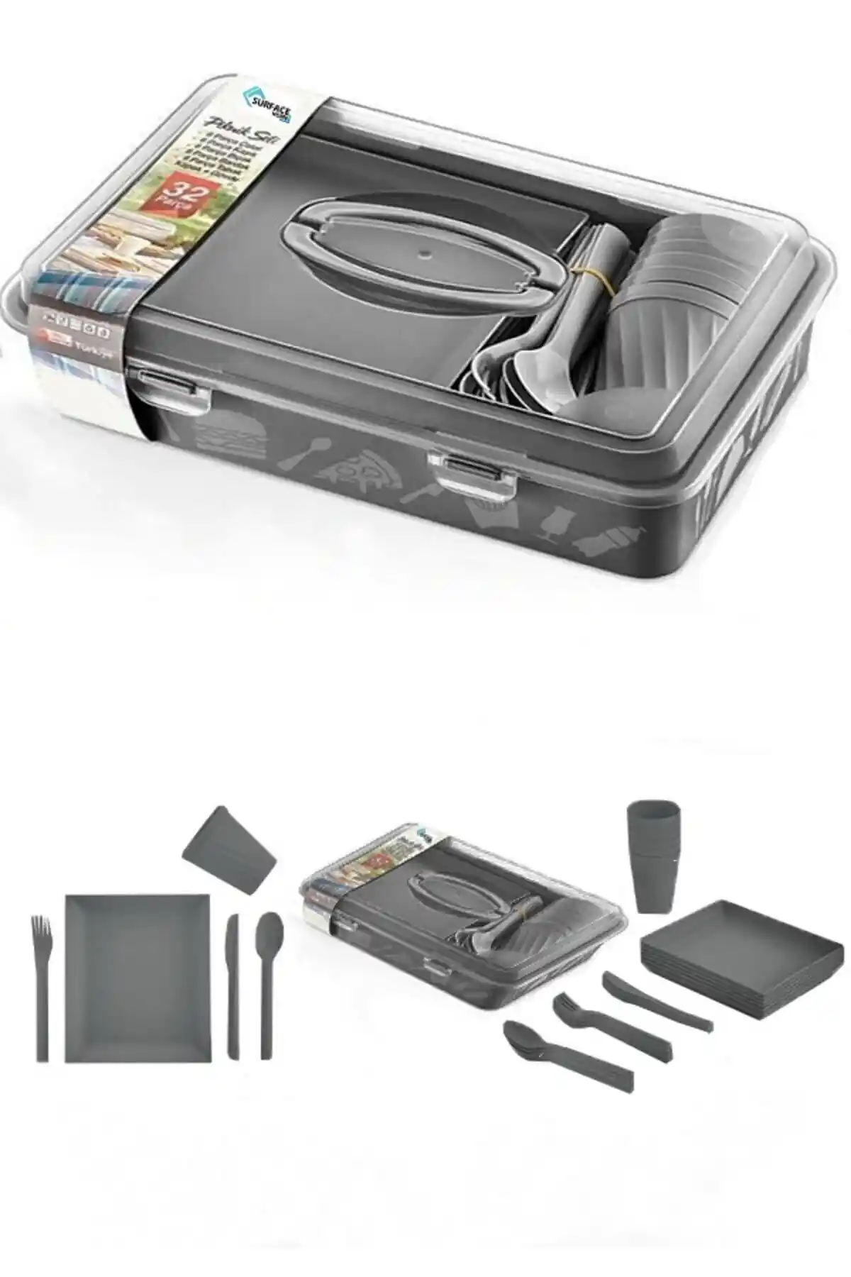 Genel Markalar 32 Parça 6 Kişilik Çantalı Piknik Seti Antrasit Gri Modern Tasarım ve Dayanıklılık