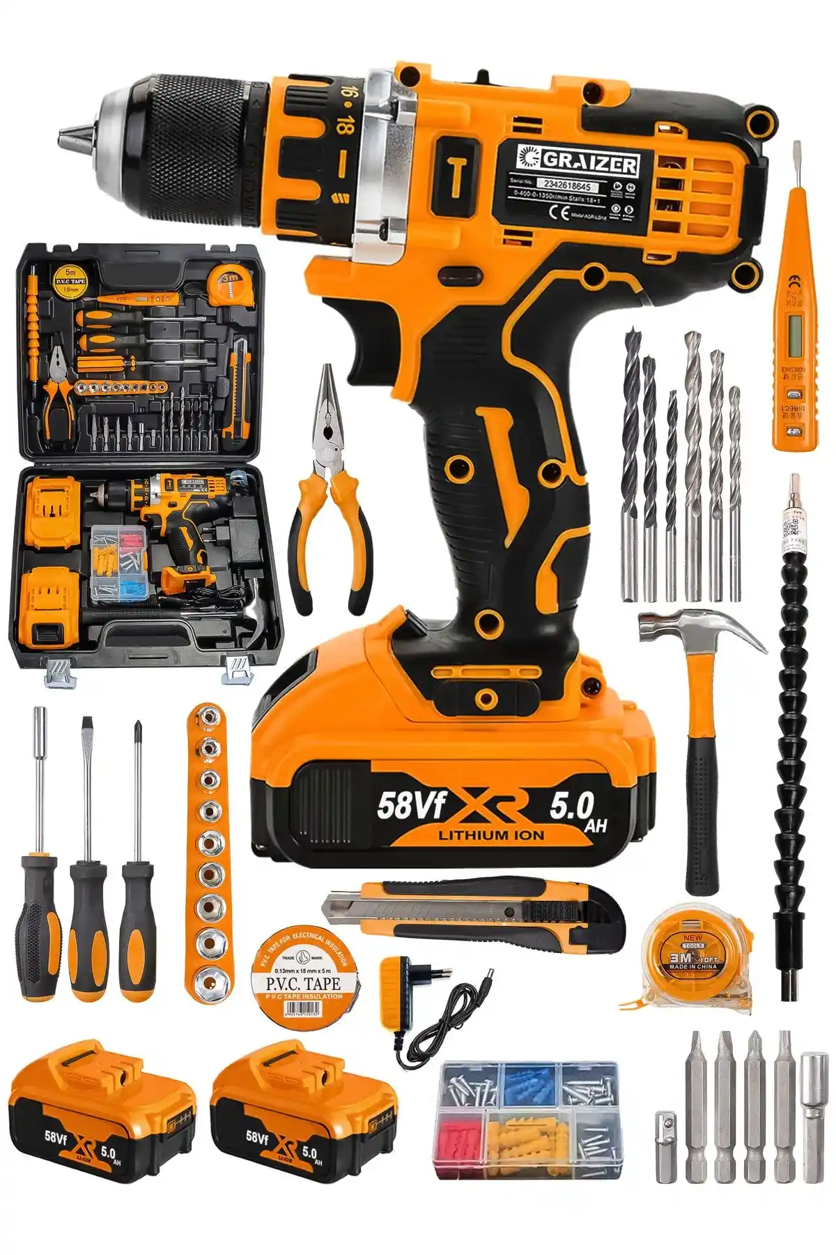 Graizer Alman Technology 58 V Çift Akülü Darbeli Matkap Seti ile Güç ve Çok Yönlülük