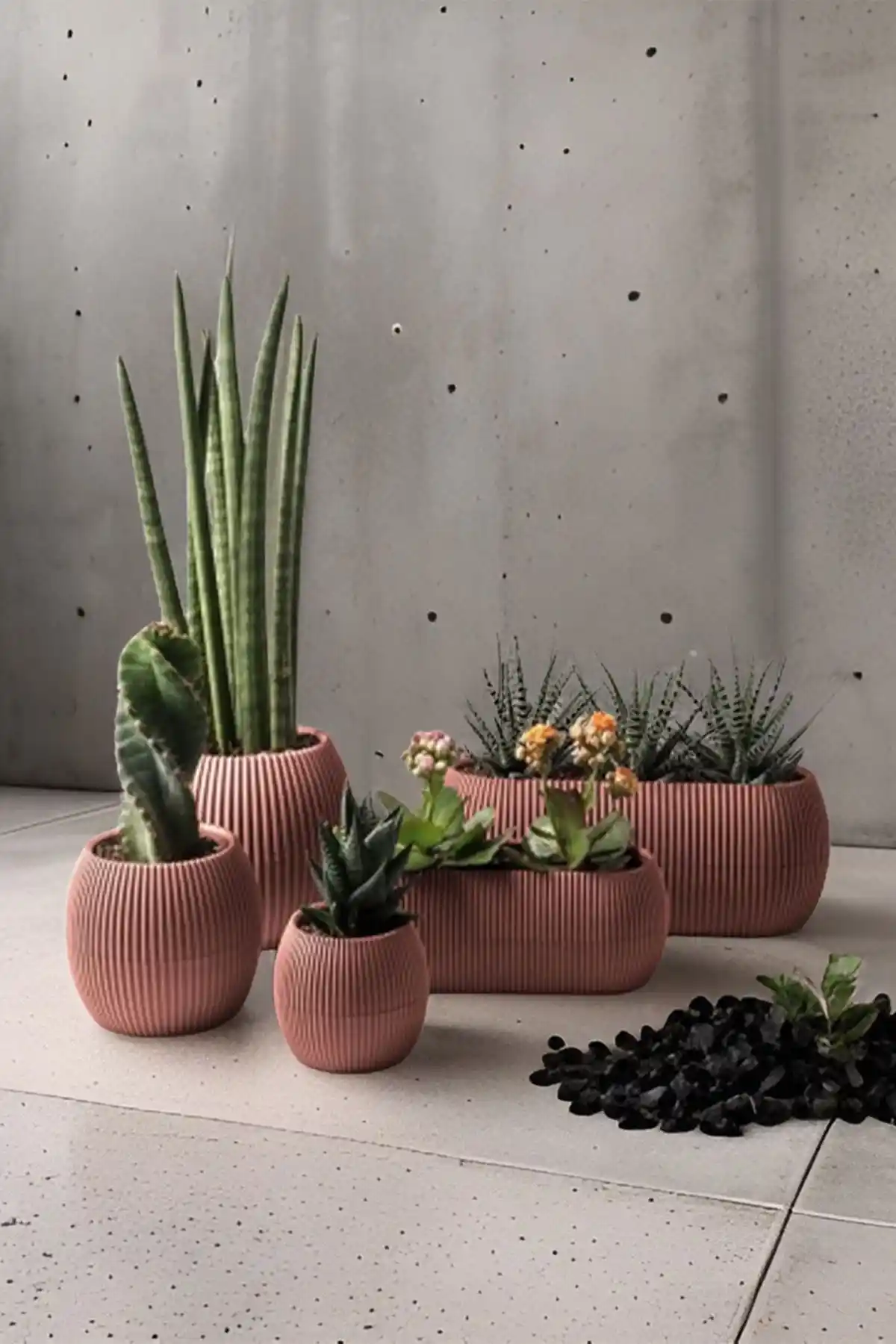 Karasu Dekoratif Mercan Saksı Seti - Modern ve Dayanıklı Bitki Saksıları (5 Parça)