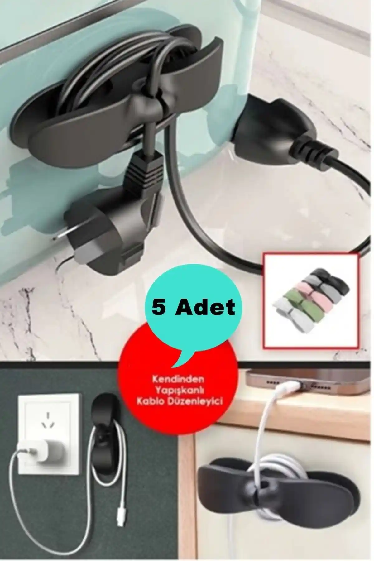 Kitchen Beauty 5 Adet Yapışkanlı Kablo Sabitleyici Düzenleyici Mutfakta Pratik Çözüm