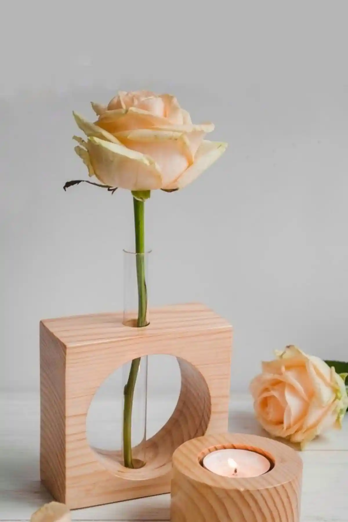 LALEZEN HOME Ahşap Cam Mini Vazo ve Ahşap Mumluk Seti Doğal Dekorasyon İçin Şık Seçenekler