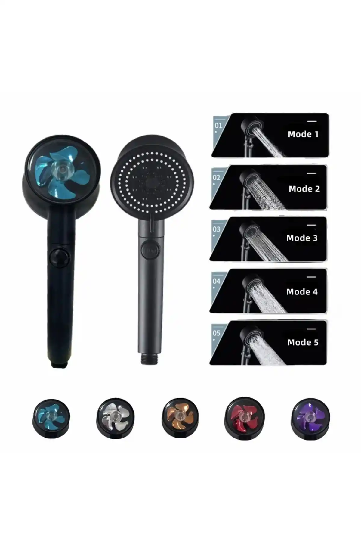 Mayaglory Turbo Fan 5 Fonksiyonlu Siyah Duş Başlığı: Modern Banyolar İçin Dayanıklı ve Çok Fonksiyonlu Tasarım