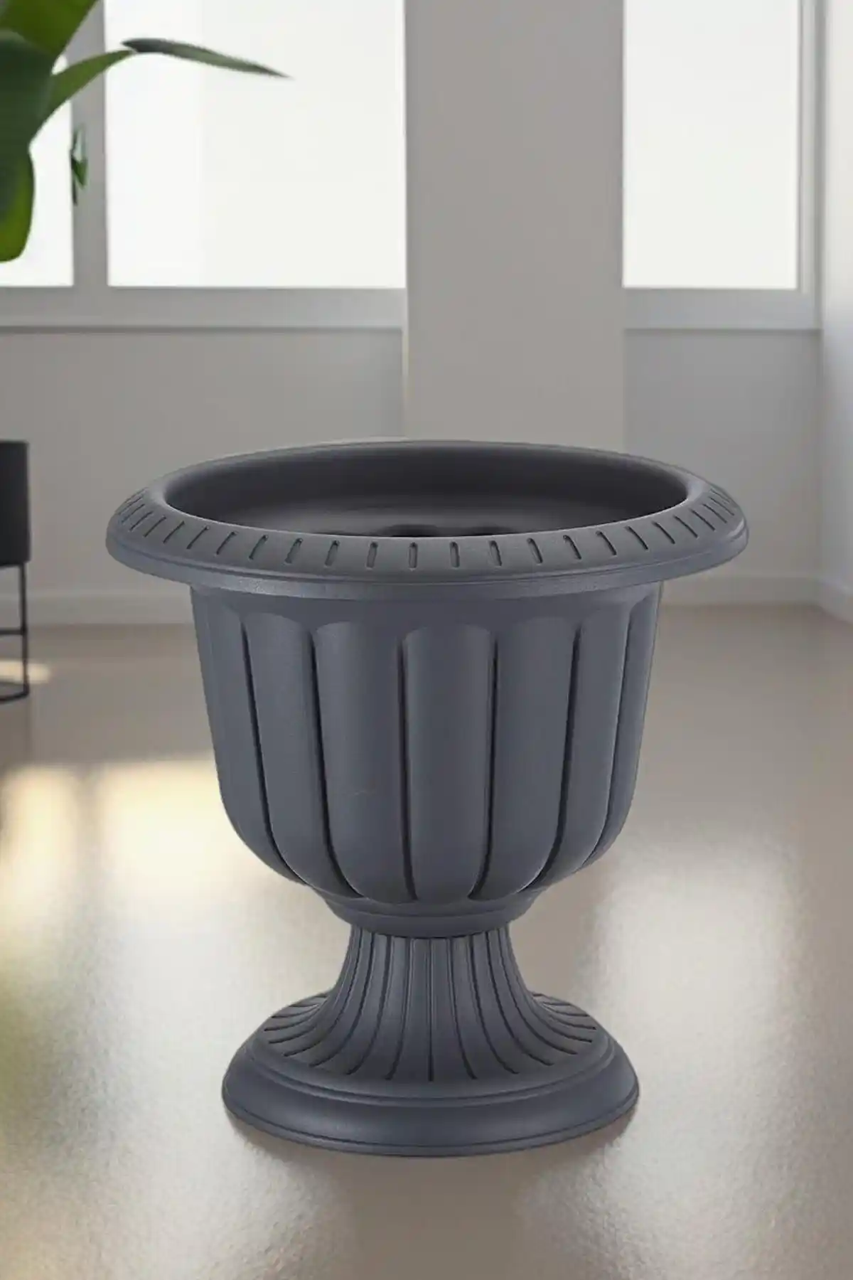 Modern ve Dayanıklı ToXA Nergiz Ayaklı Saksı Gri Plastik Çiçek Saksısı 30 cm