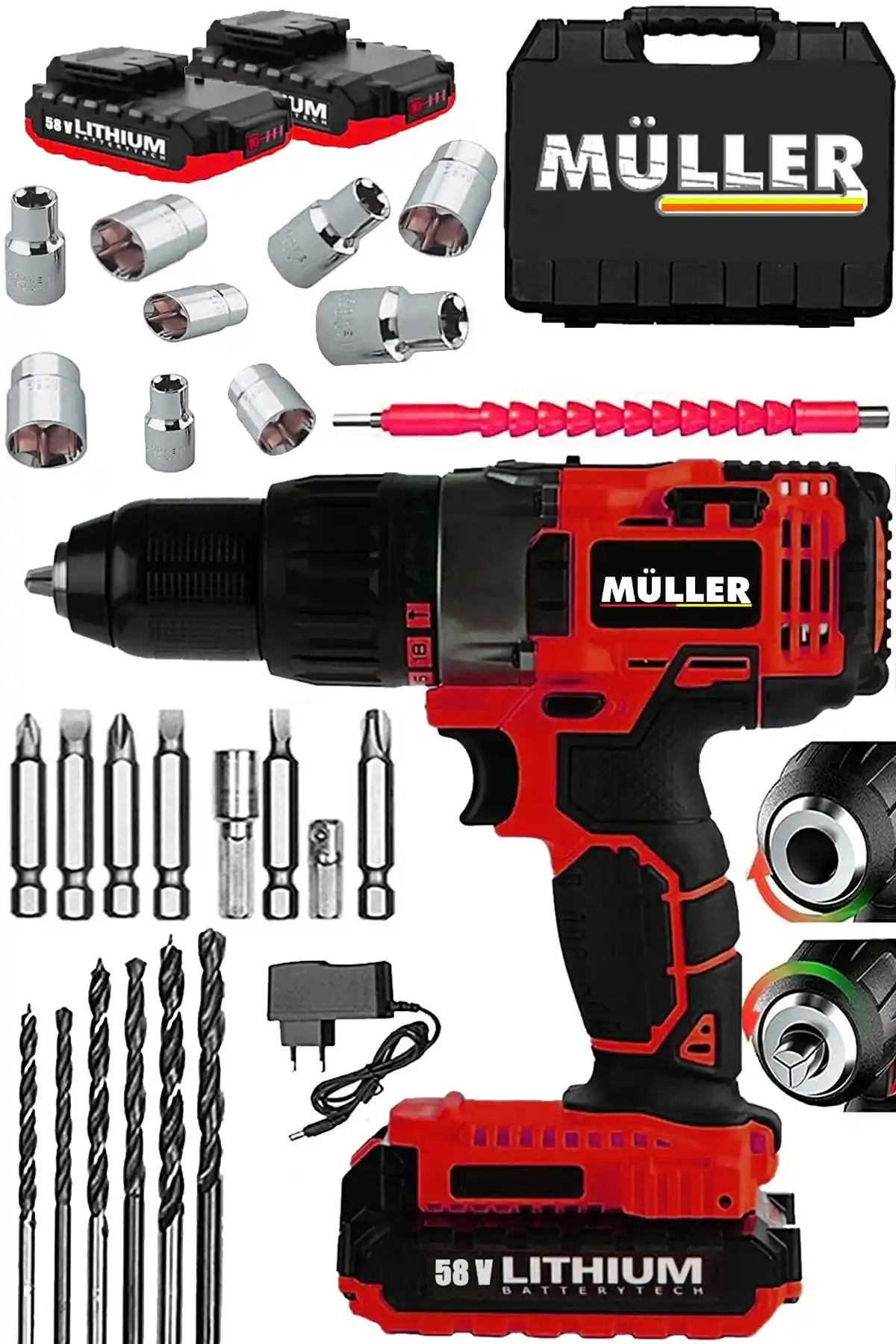Müller Germany 58 V Çift Metal Şanzımanlı ve Bakır Sargılı Çift Akülü Matkap Seti Özellikleri ve Kullanım Alanları