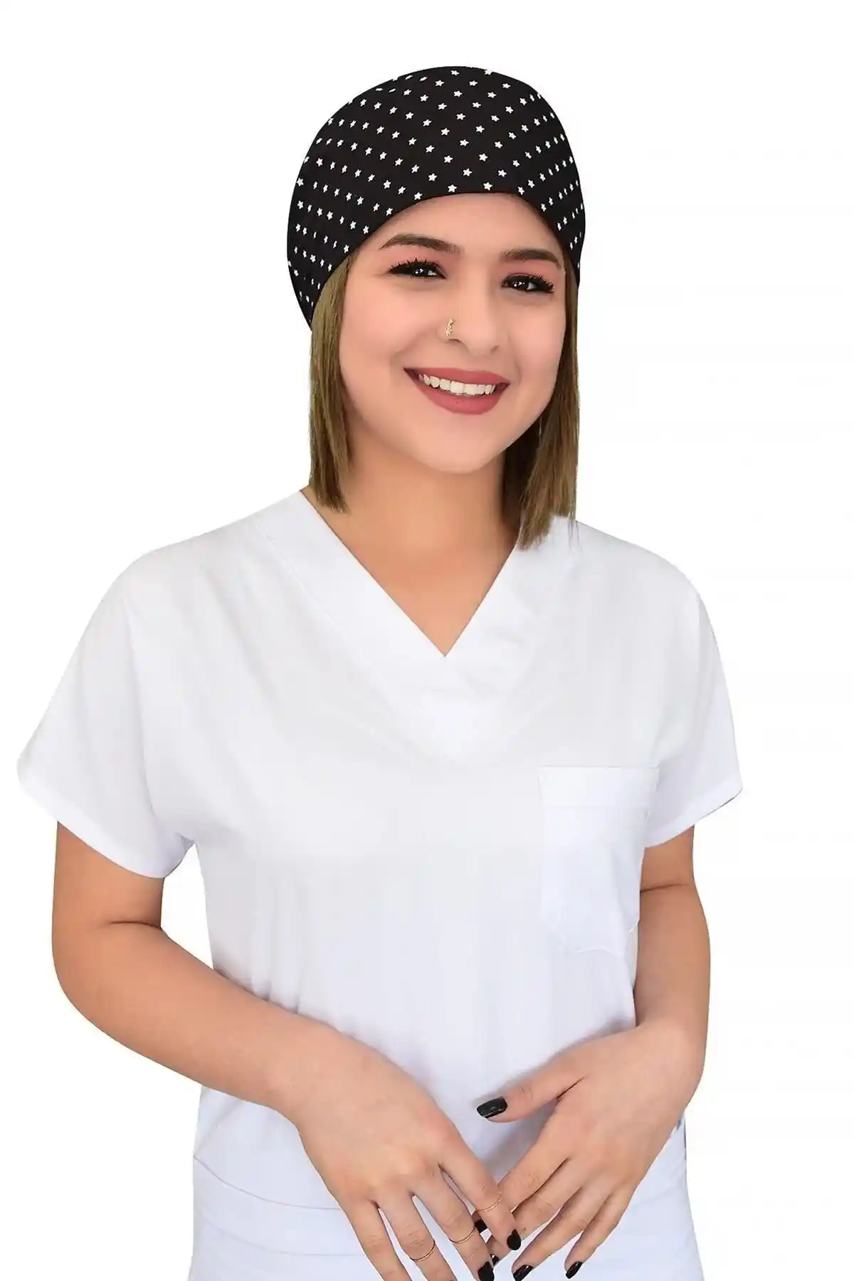 Nur Ortopedi Siyah Yılz Desenli Cerrahi Bone Unisex Sağlık ve Mutfak Kullanımı İçin