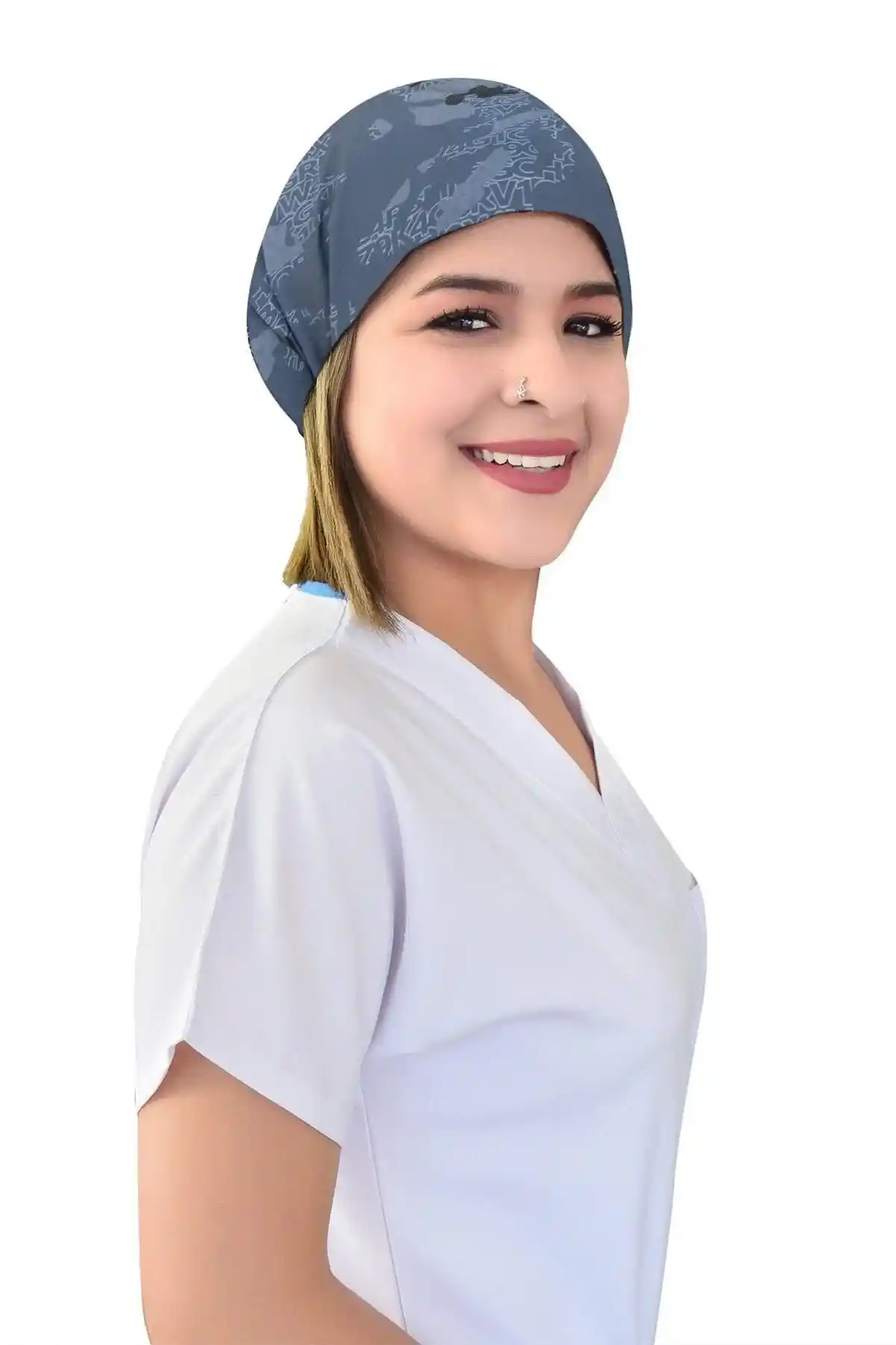 Nur Ortopedi Unisex Lacivert Harita Desenli Doktor ve Hemşire Bonesi Sağlık ve Mutfak Profesyonelleri İçin