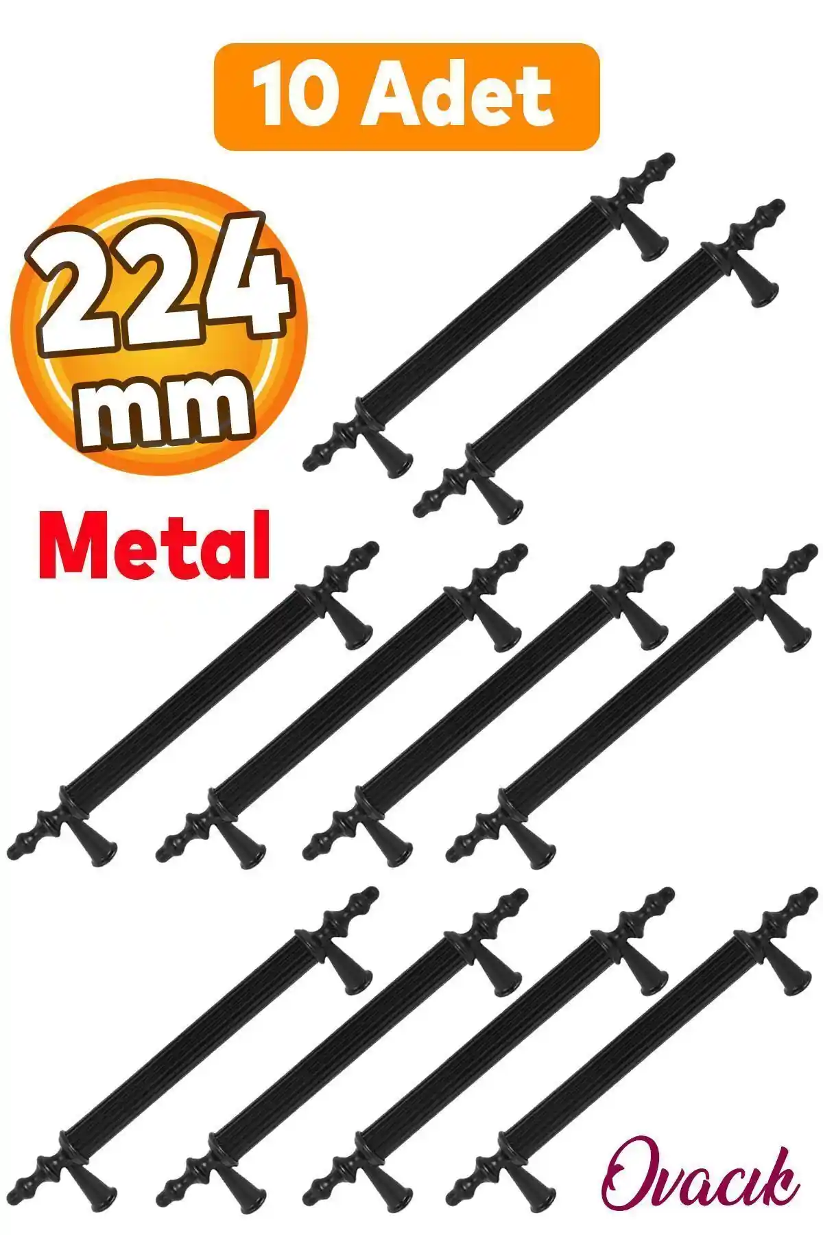 Ovacık Siyah Metal Çekmece Kulpu Seti 10 Adet Modern ve Dayanıklı Tasarım