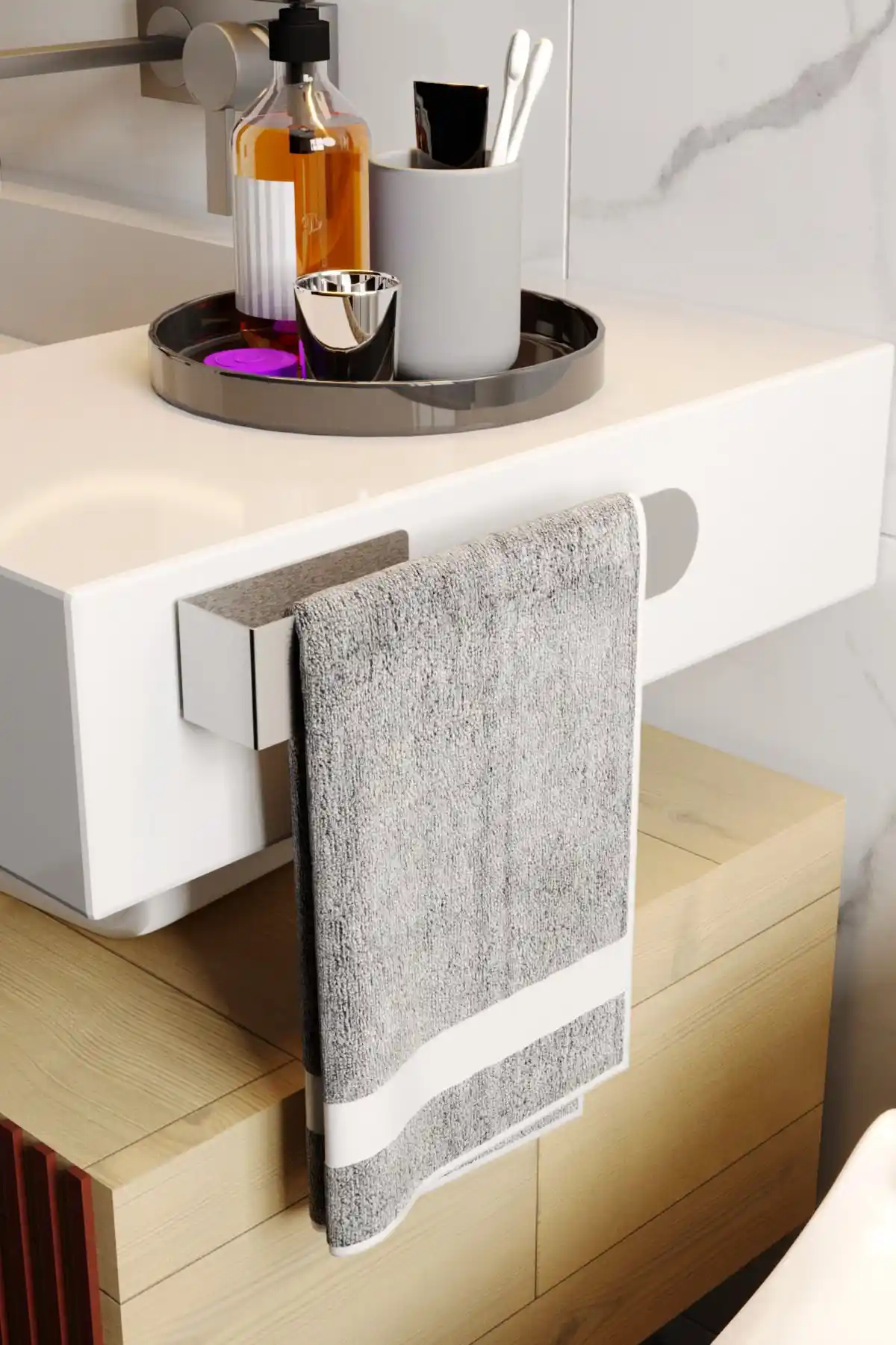 Paslanmaz Çelik Havluluk Modern ve Pratik Yapışkanlı Banyo ve Mutfak Aksesuarı