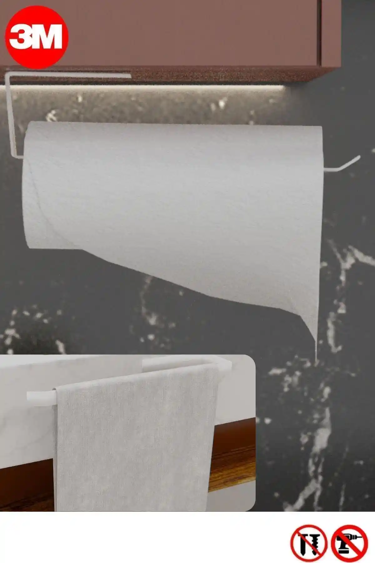 Risingmaber Metal Beyaz 3 Metre Yapışkanlı Havluluk Modern Banyo ve Mutfak Dekorasyonu İçin