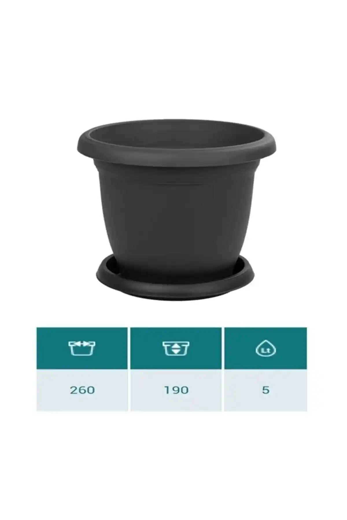 Serinova Villa Saksı 5 Litre Antrasit Modern ve Dayanıklı Bitki Saksısı