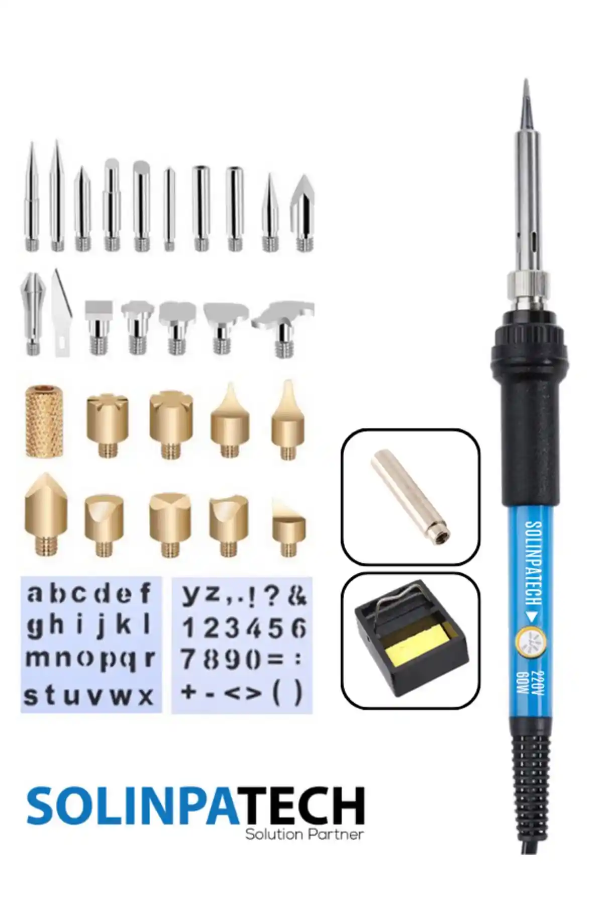 SolinpaTech 60W Isı Ayarlı Ahşap Yakma Kalemi ve Çok Fonksiyonlu Uç Seti