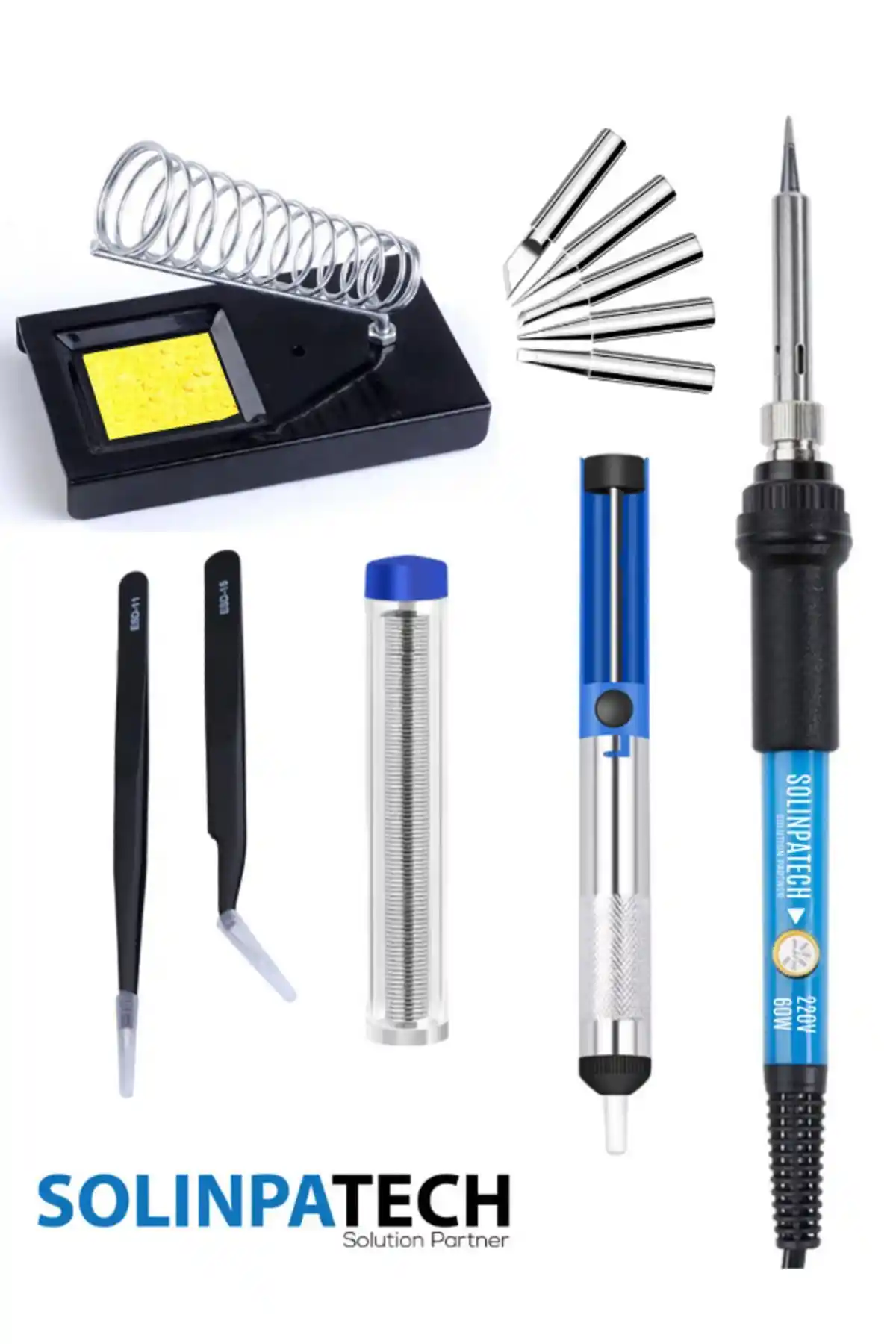 SolinpaTech 60W Sıcaklık Ayarlı Seramik Rezistörlü Elektronik Havya ve Aksesuarları