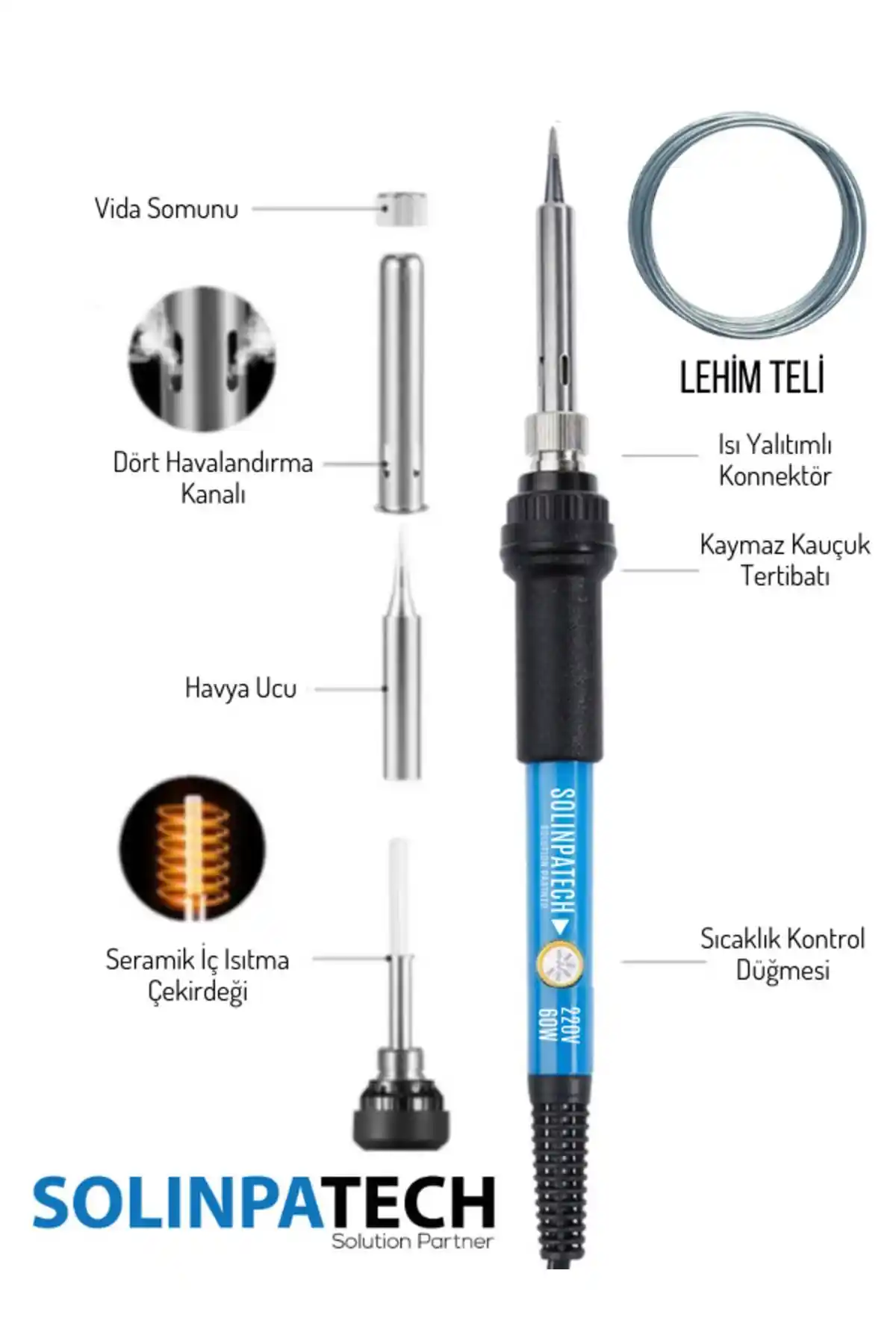 SolinpaTech St-60 60W Sıcaklık Ayarlı Seramik Rezistörlü Kalem Havya Özellikleri ve Kullanım Alanları