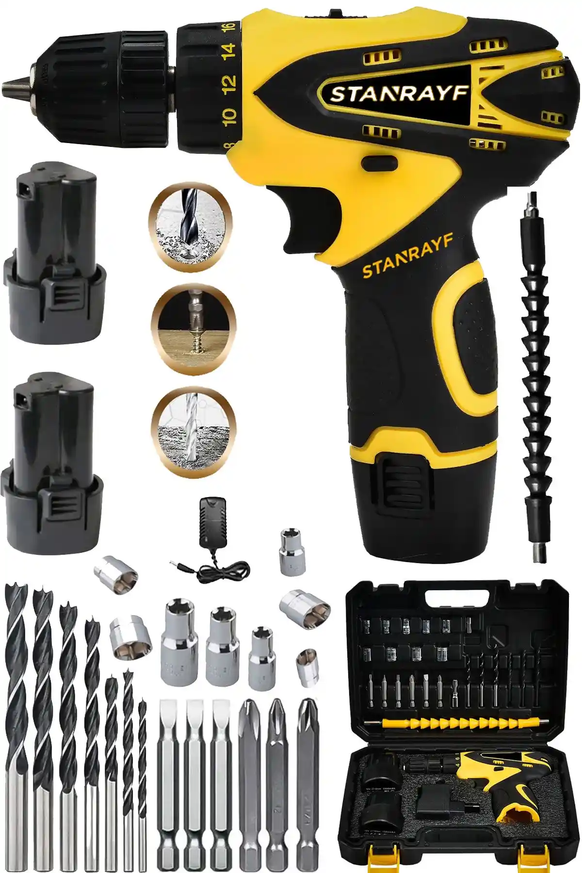 Stanrayf Alman H-Tech AR-256 Çift Çelik Şanzımanlı Çok Yönlü Şarjlı Matkap