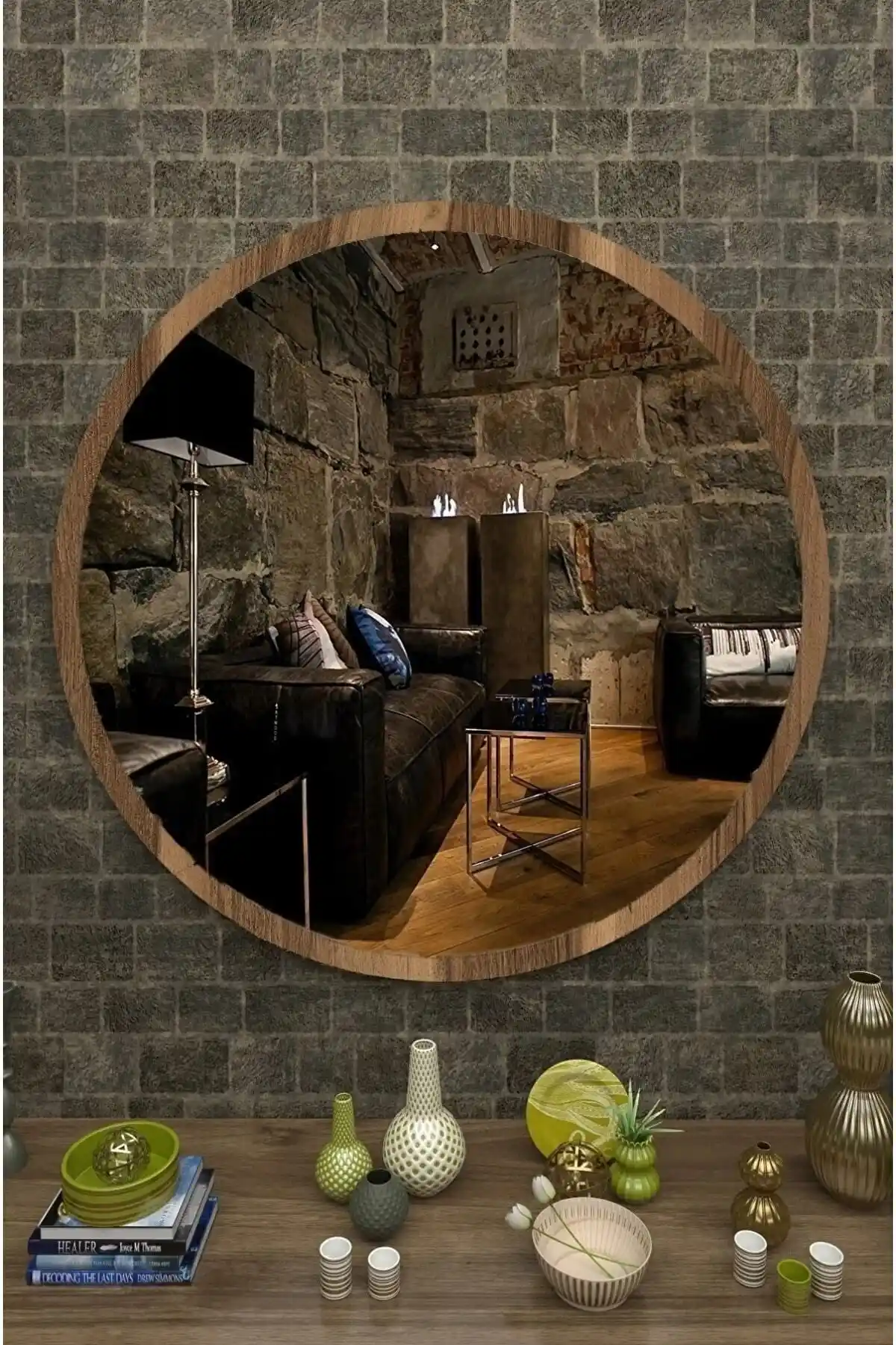 Suel House Yuvarlak Dekoratif Antre ve Duvar Aynası 60 cm Çapında Modern Tasarım