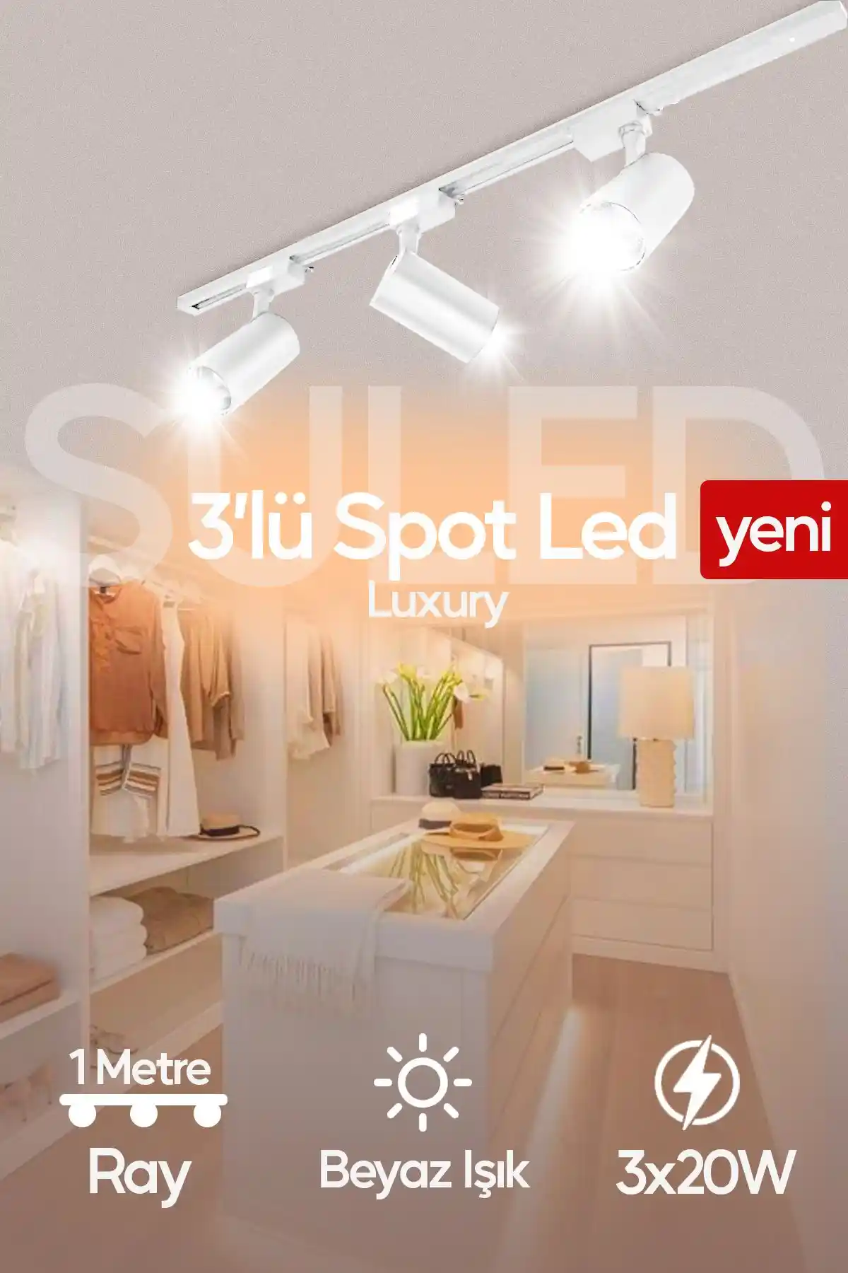 SULED Spot Işık 3'lü Set Beyaz LED Aydınlatma Çok Yönlü ve Enerji Verimli