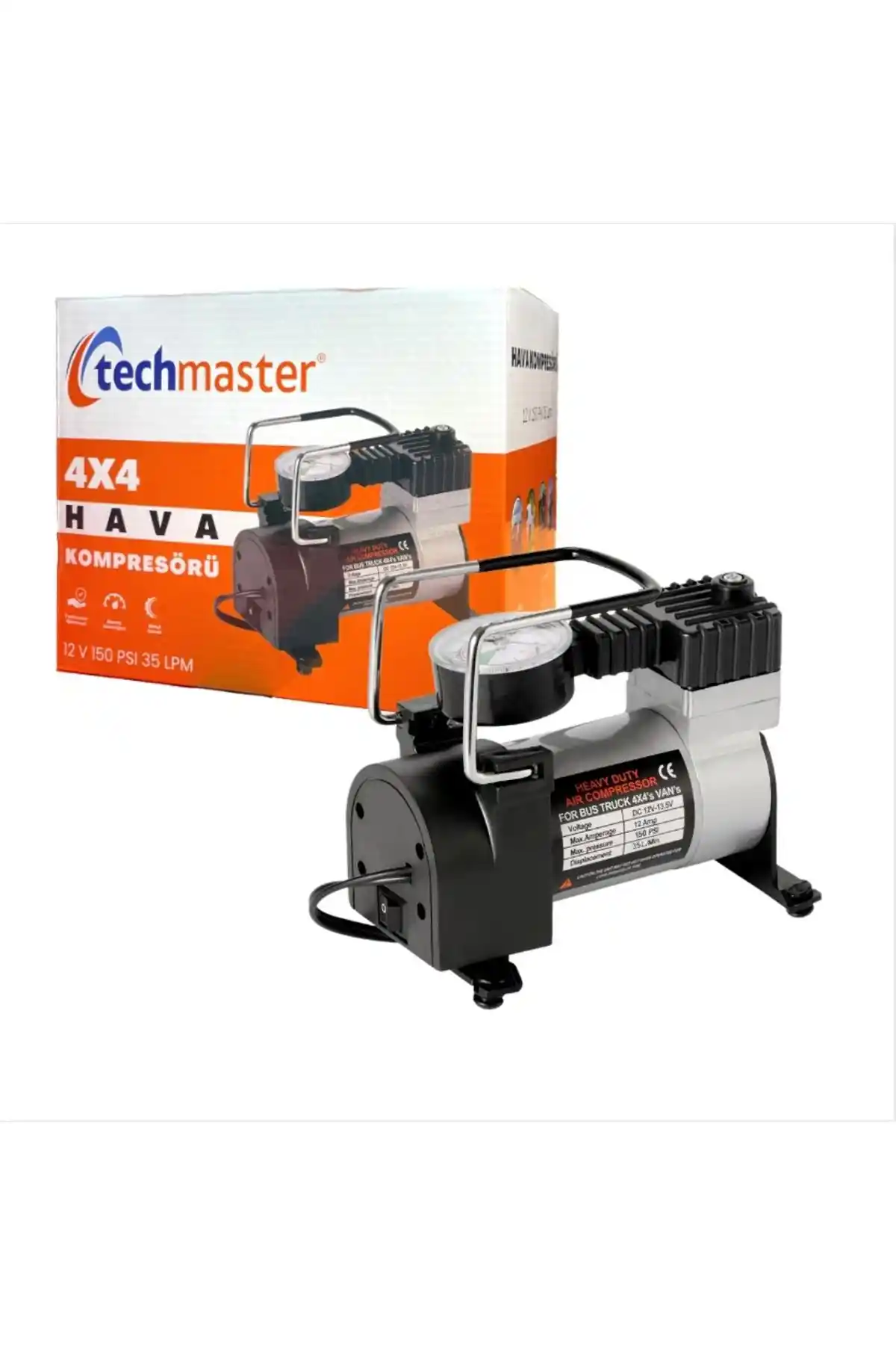 Techmaster AC-580 Lastik Şişirme Pompası: Yüksek Performans ve Güvenilirlik