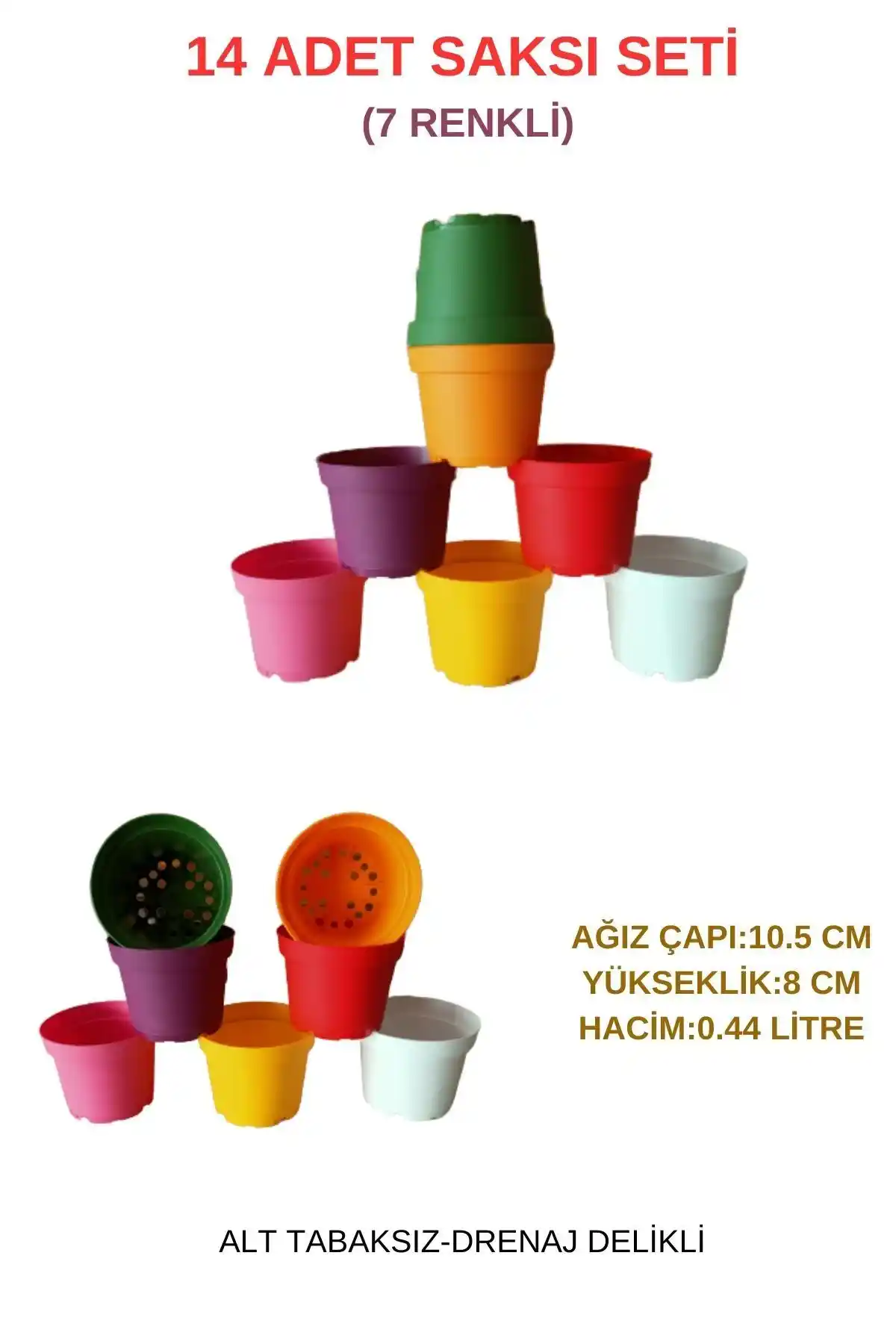 Tuğel Flowers Renkli Plastik Saksı Seti 14 Adet Modern ve Canlı Tasarımlı