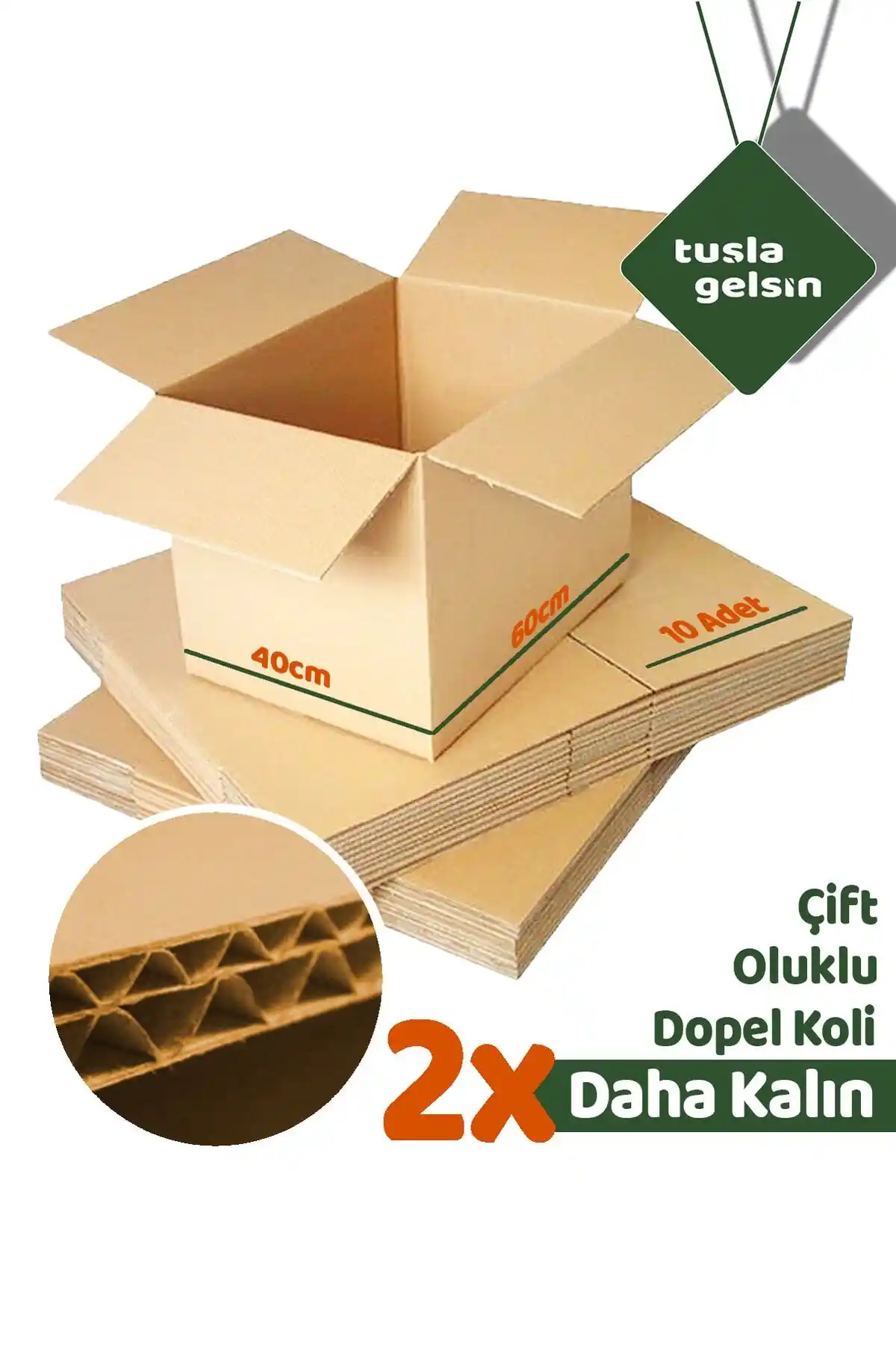 Tuşla Gelsin 10'lu Paket Çift Oluklu Taşıma Kutuları 60x40x40 cm Güvenli ve Dayanıklı