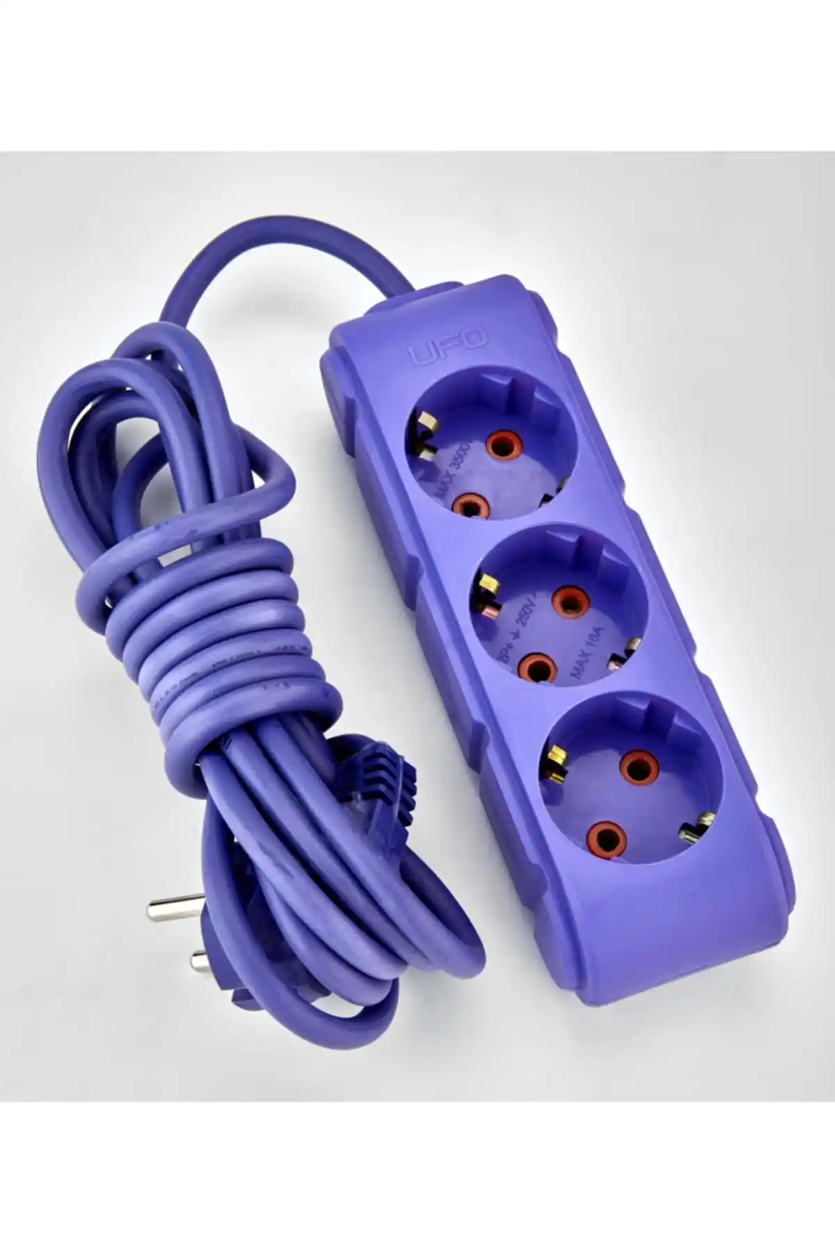 UFO 3 Metre Mor Renkli Üçlü Topraklı Priz: Güvenli ve Estetik Elektrik Çözümü