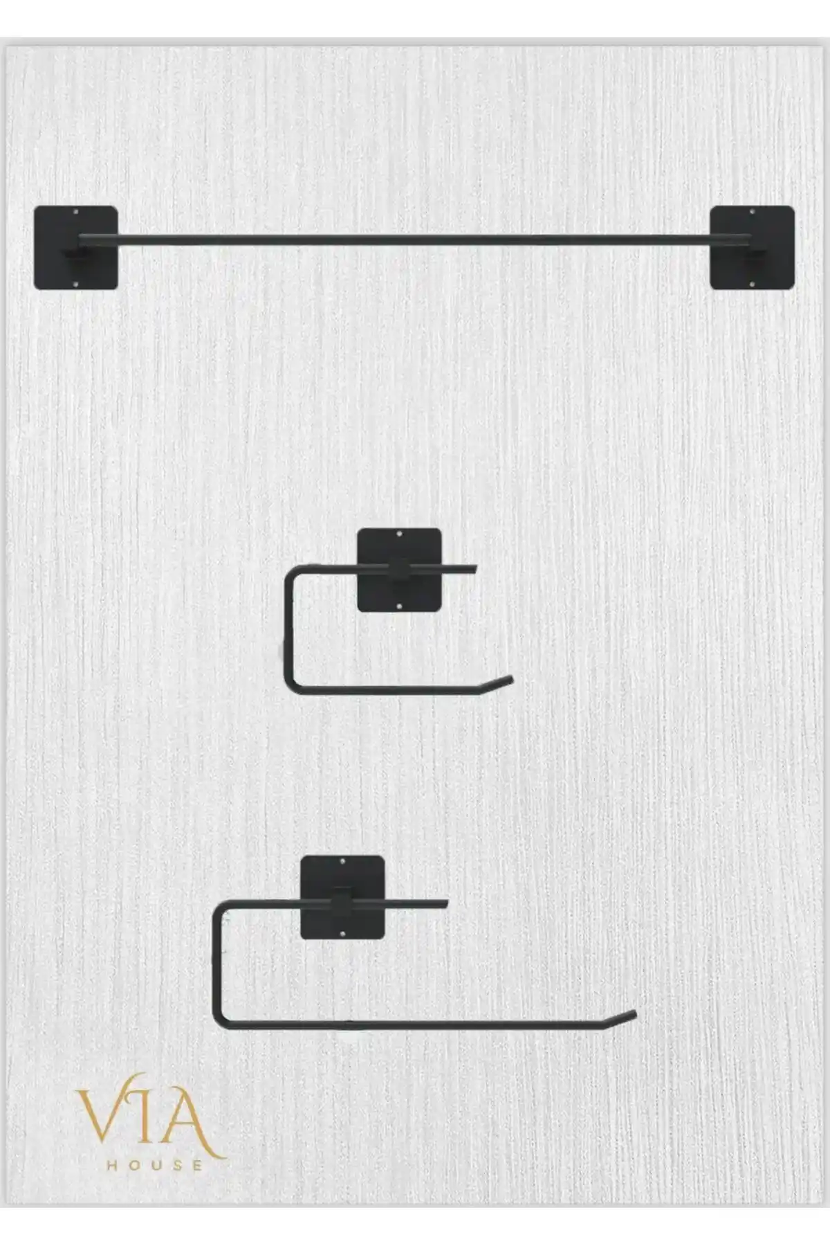 VİE HOUSE Siyah Yapışkanlı Çok Fonksiyonlu Banyo Aksesuarları ve Havluluk Seti