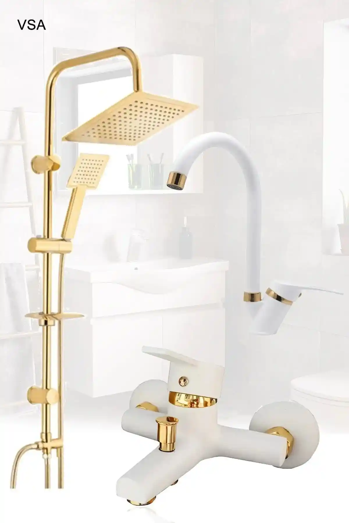 VSA Altın Robot Yağmurlama Tepe Duş ve Lavabo Bataryası Dayanıklı ve Estetik Tasarım