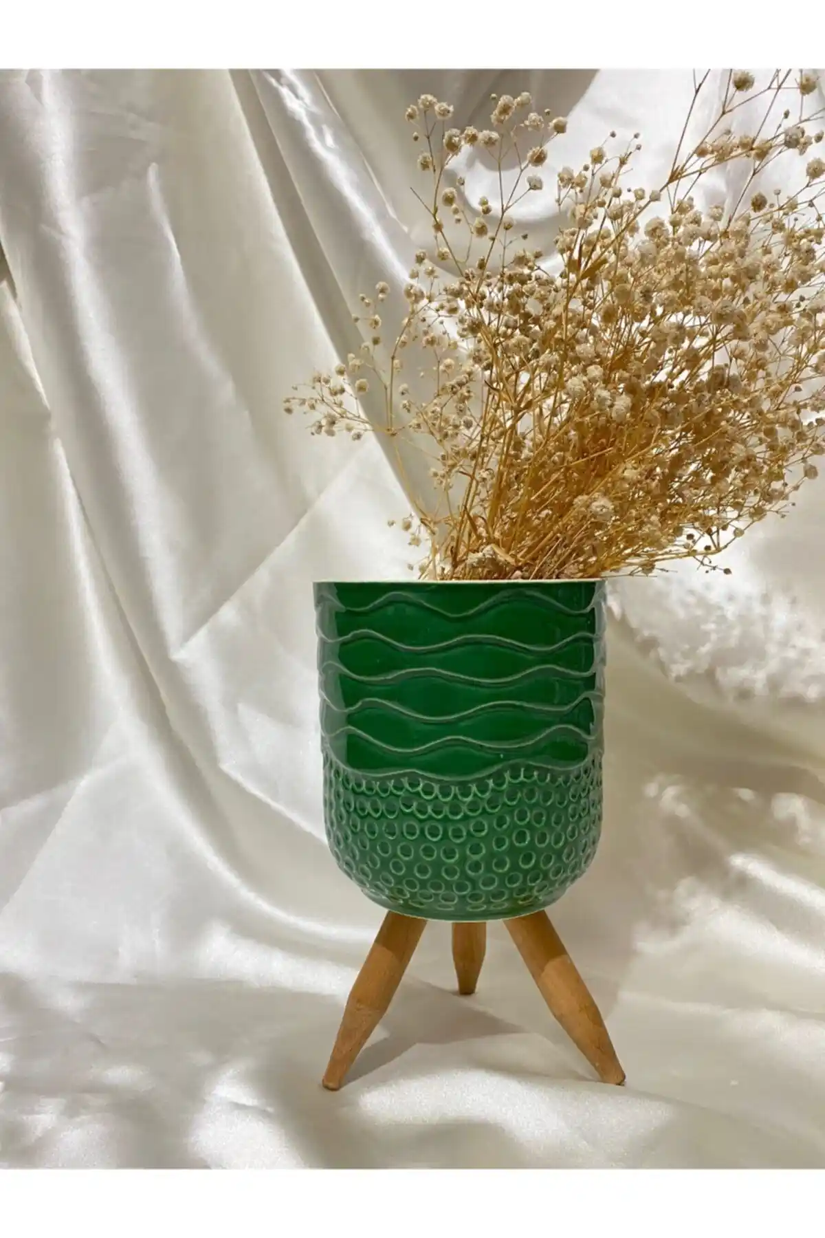 Yeşil Desenli Seramik Ayaklı Bitki ve Orkide Saksısı İç Mekan Dekoru İçin Uygun