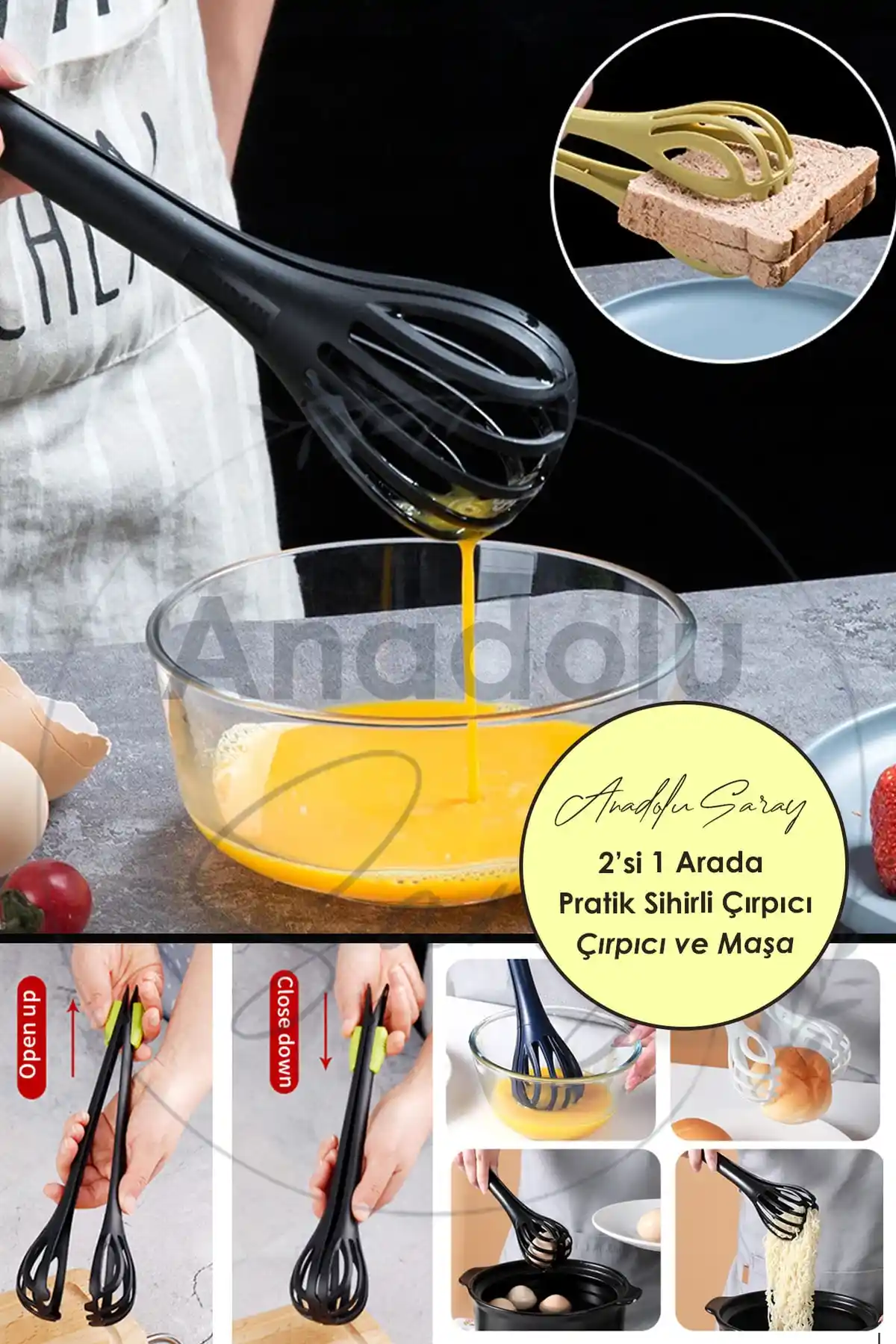 Anadolu Saray Çok Fonksiyonlu Pratik Mutfak Aleti Yumurta Sos Çırpıcı ve Makarna Maşası