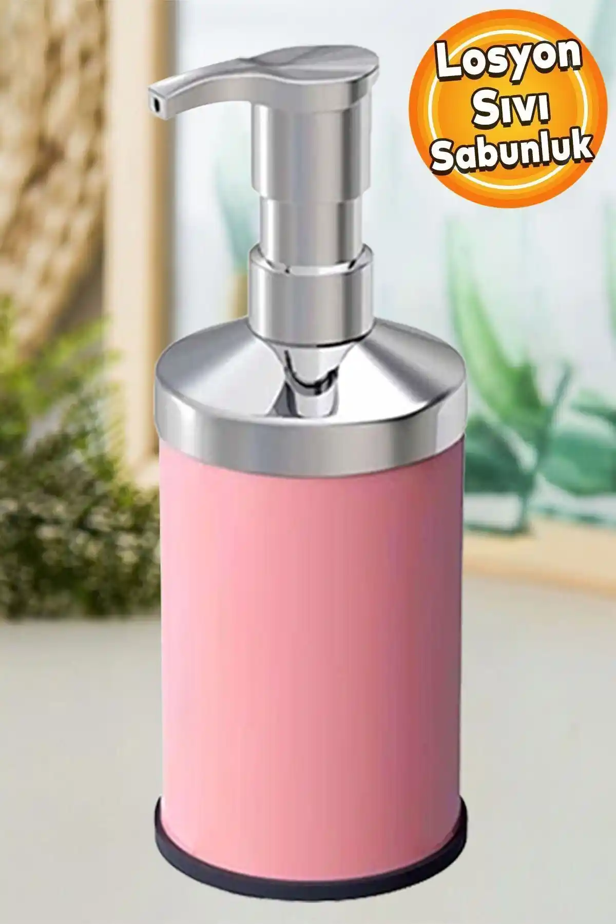 Badem10 Pembe Metal Sıvı Sabunluk Losyon Yağ Şişesi Set Üstü Modern Tasarım