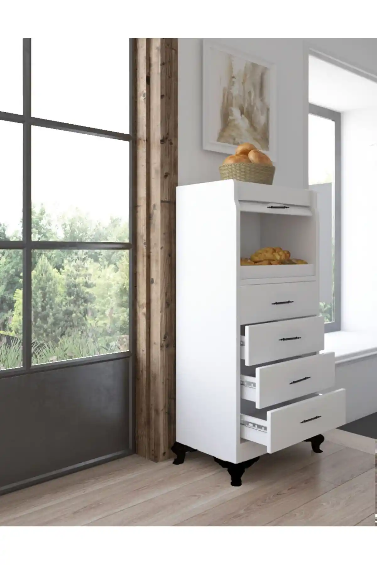 Bygolden 4 Çekmeceli Ekmeklik Dolabı Modern ve Şık Tasarımıyla Mutfaklara Uyum Sağlar